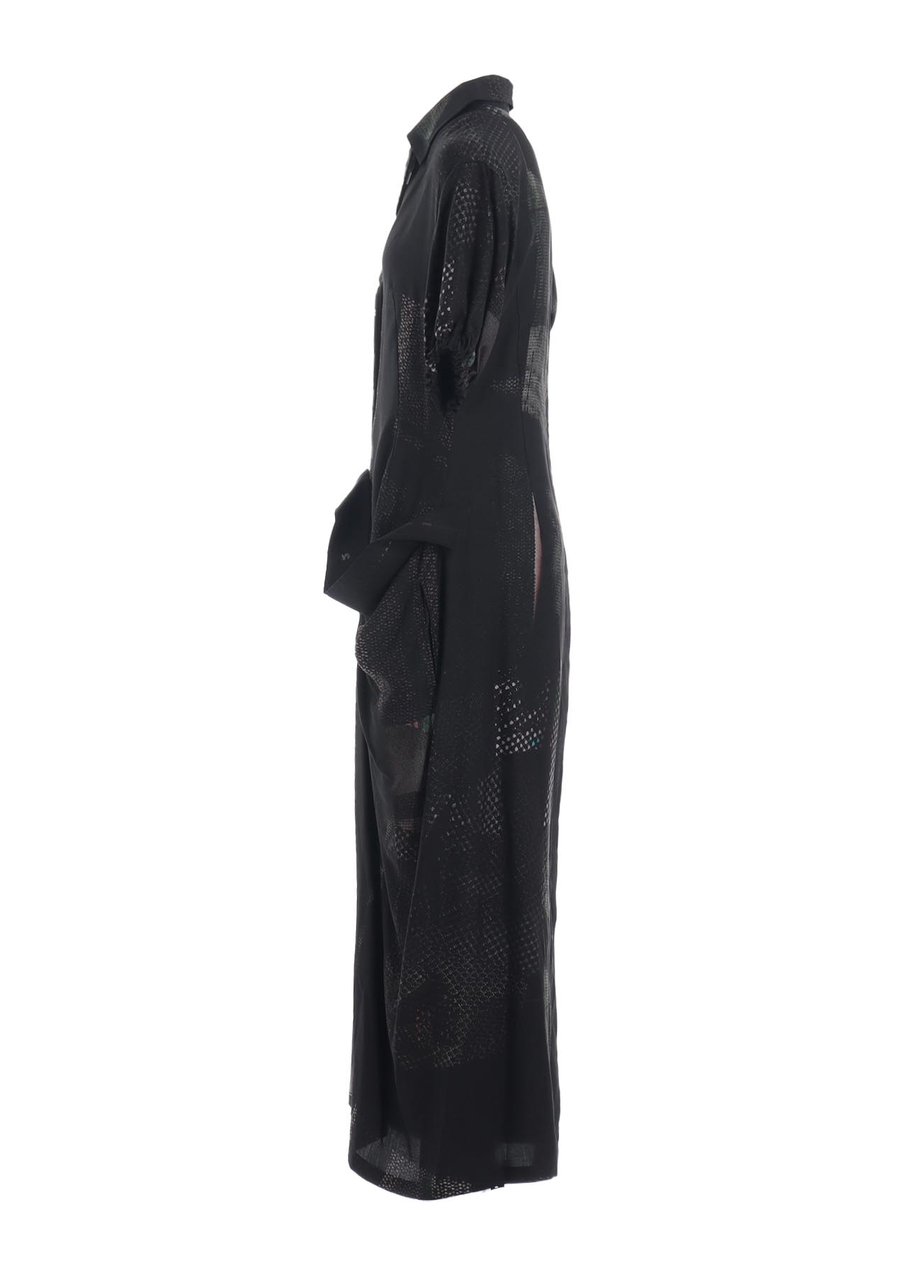 CU/DUNGAREE TWILL DARK NEON PRINT LEFT SIDE GATHERED DRESS