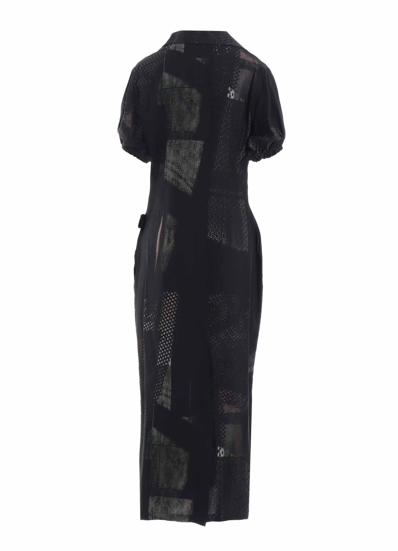 CU/DUNGAREE TWILL DARK NEON PRINT LEFT SIDE GATHERED DRESS
