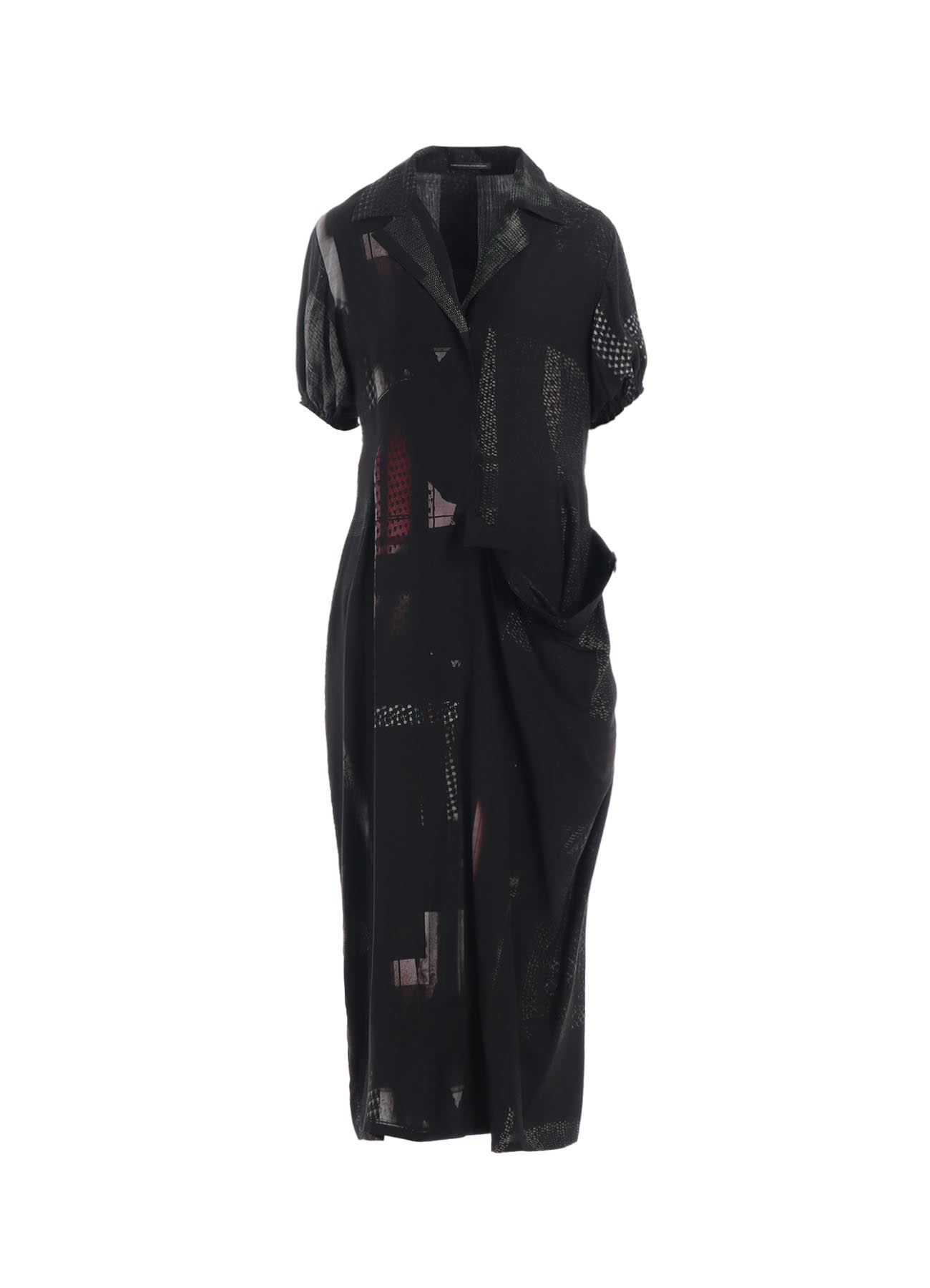 CU/DUNGAREE TWILL DARK NEON PRINT LEFT SIDE GATHERED DRESS