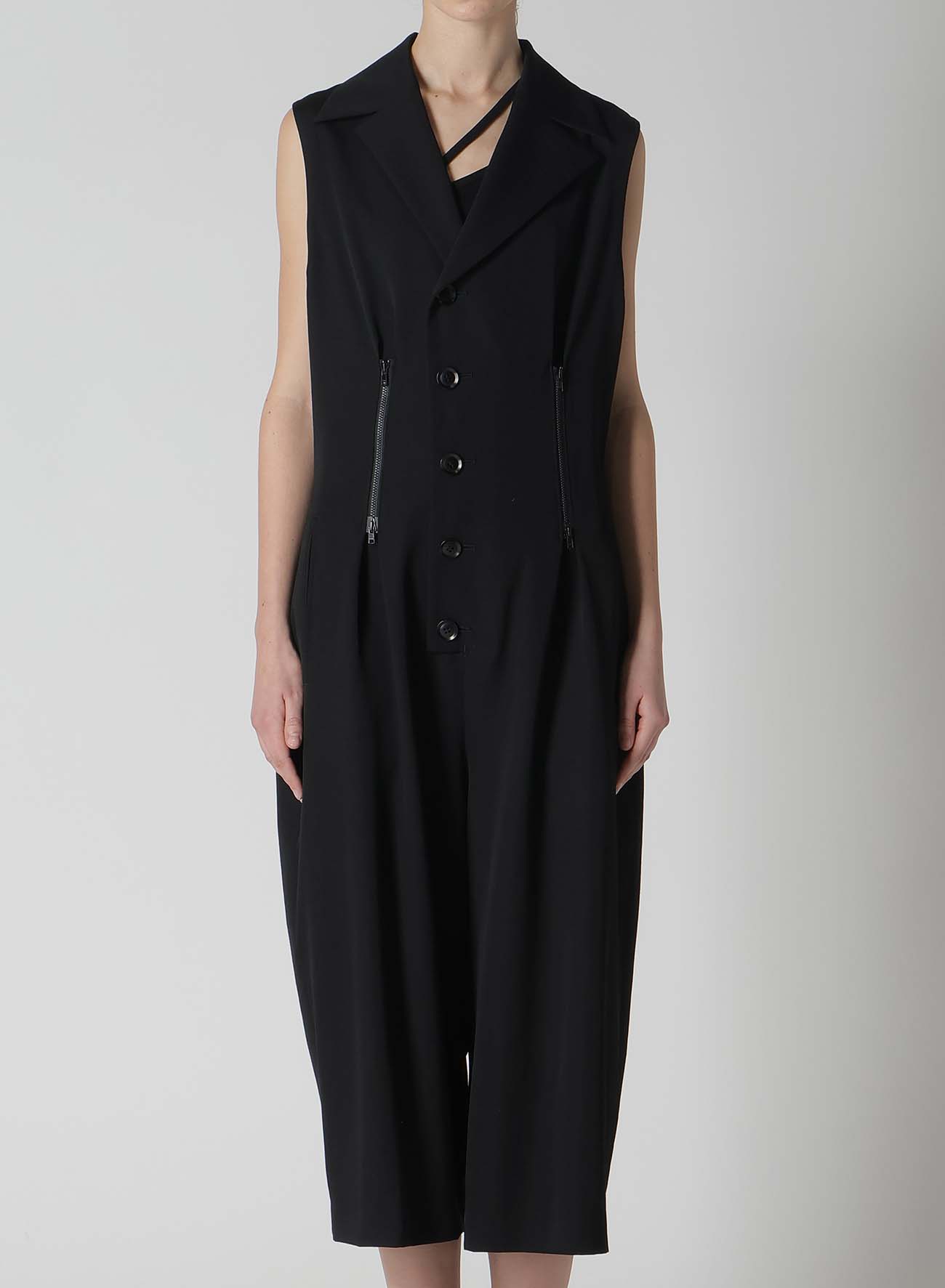 WOOL GABARDINE ZIP TUCKED JUMP SUIT