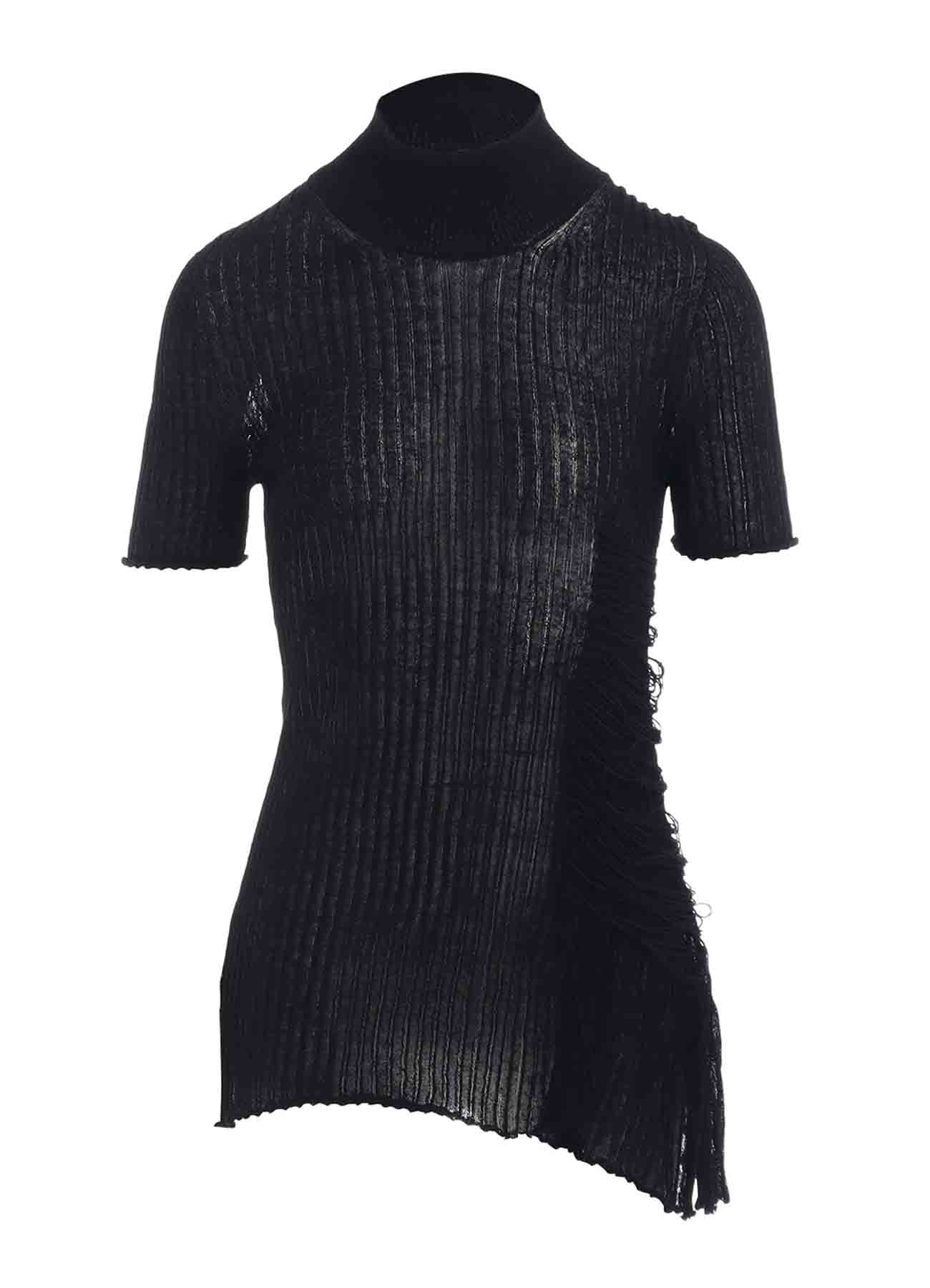 WIDE RIB WG ASYMMETRIC LACE UP HALF SLEEVE T