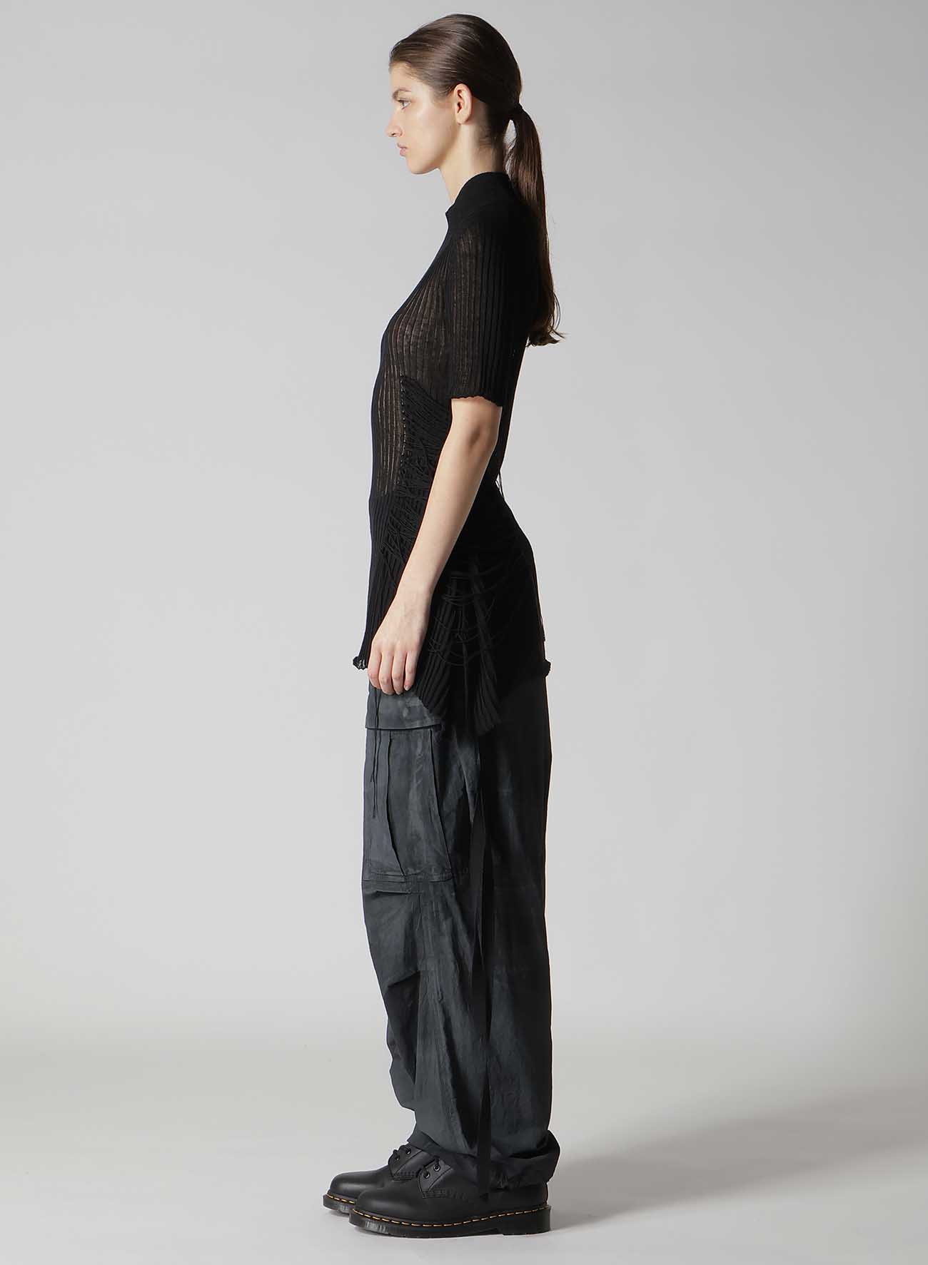 WIDE RIB WG ASYMMETRIC LACE UP HALF SLEEVE T