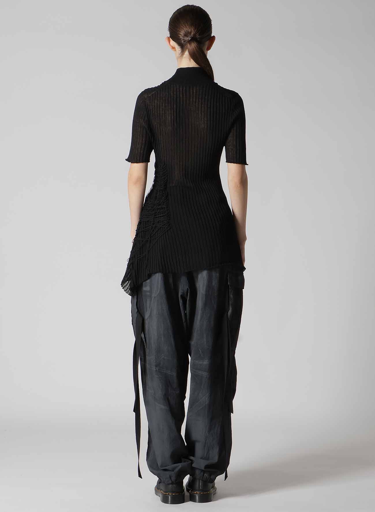 WIDE RIB WG ASYMMETRIC LACE UP HALF SLEEVE T