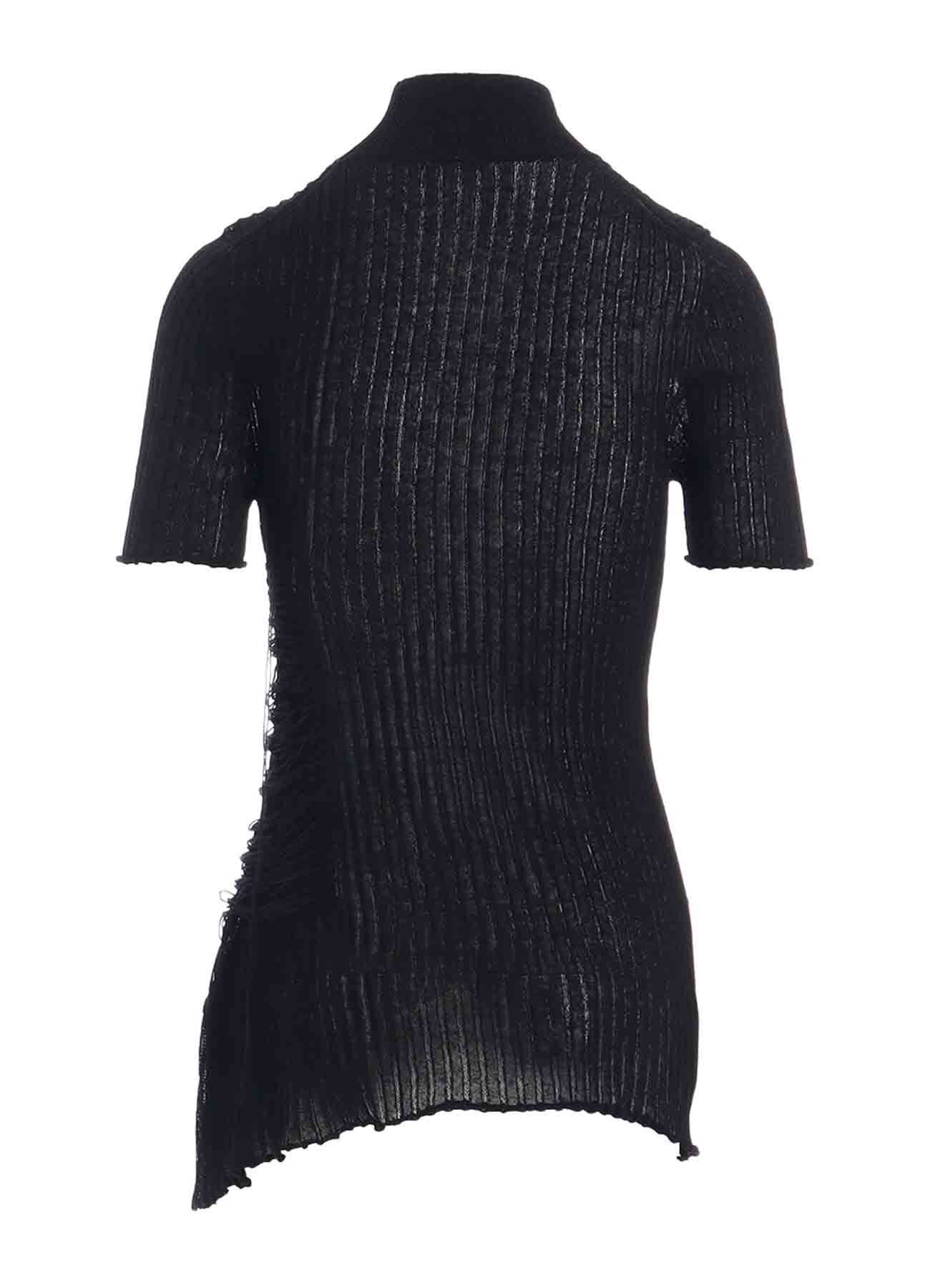 WIDE RIB WG ASYMMETRIC LACE UP HALF SLEEVE T