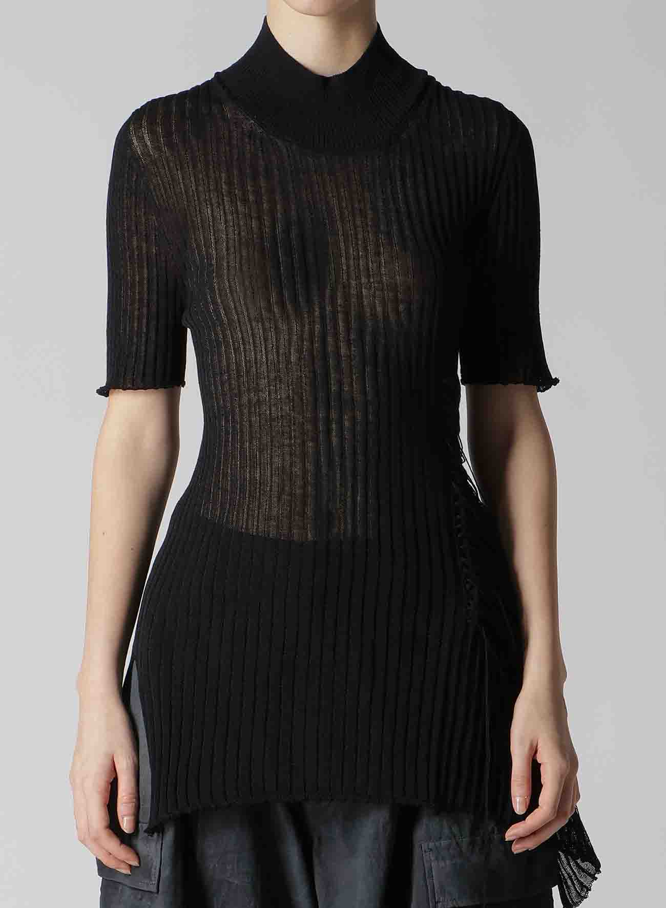 WIDE RIB WG ASYMMETRIC LACE UP HALF SLEEVE T