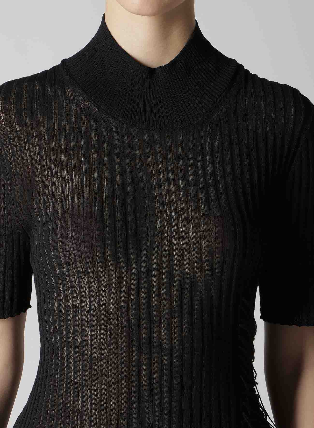 WIDE RIB WG ASYMMETRIC LACE UP HALF SLEEVE T