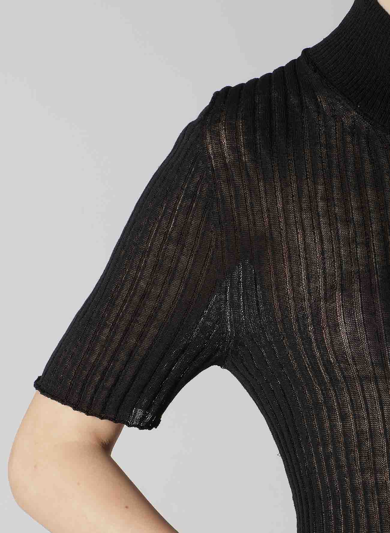WIDE RIB WG ASYMMETRIC LACE UP HALF SLEEVE T