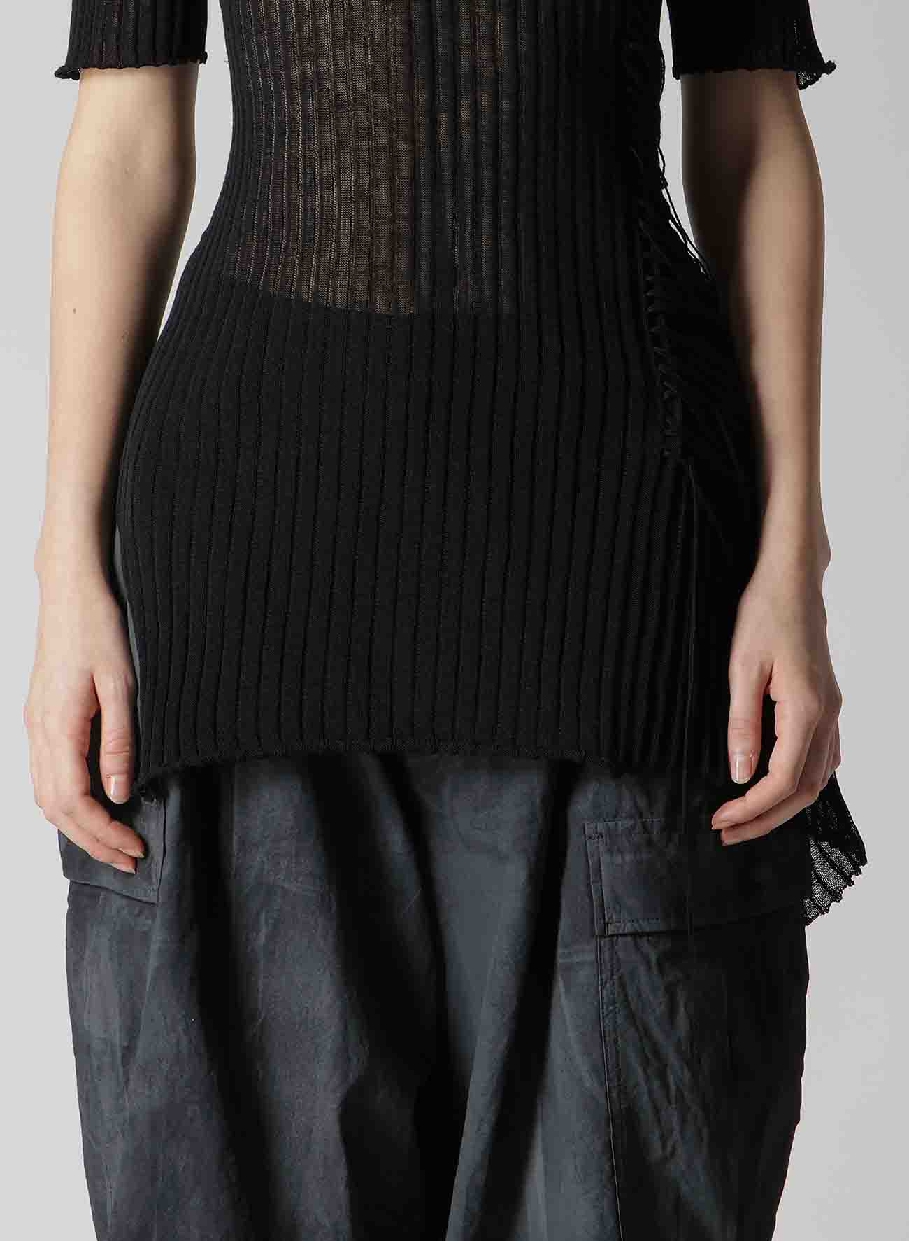 WIDE RIB WG ASYMMETRIC LACE UP HALF SLEEVE T