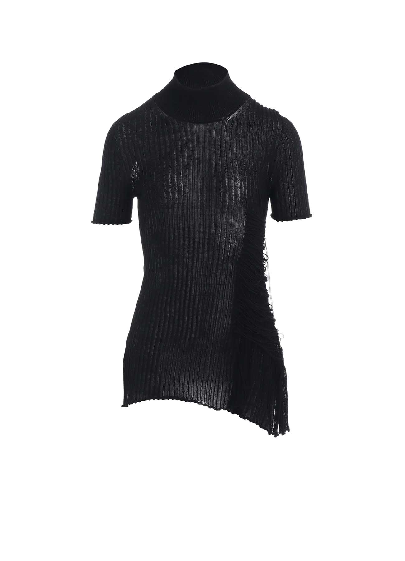 WIDE RIB WG ASYMMETRIC LACE UP HALF SLEEVE T