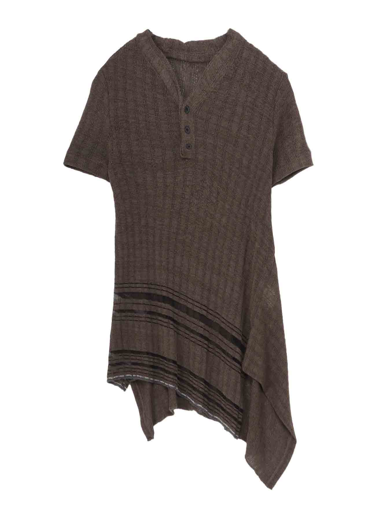DROP NEEDLE RIB STRIPE ASYMMETRIC HEM PULLOVER