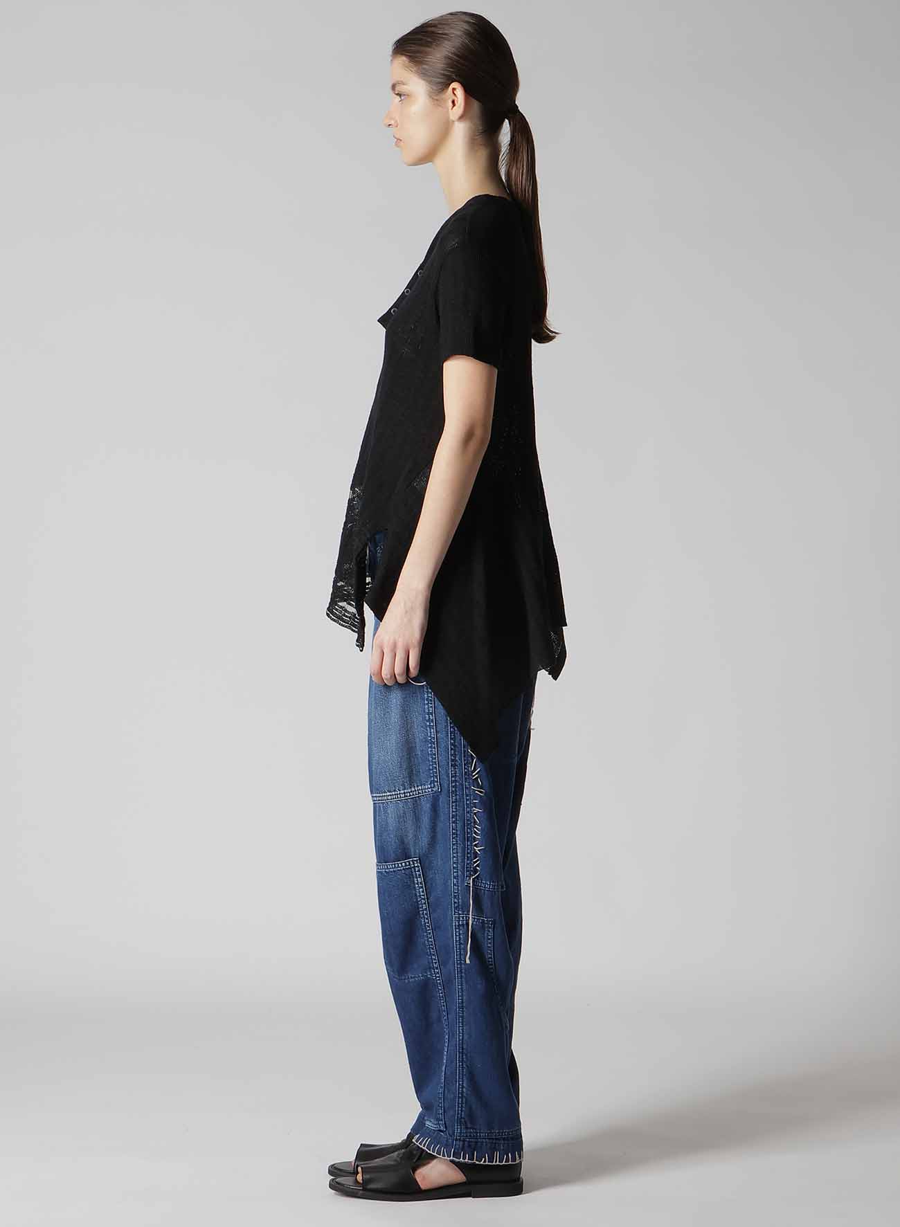 DROP NEEDLE RIB STRIPE ASYMMETRIC HEM PULLOVER