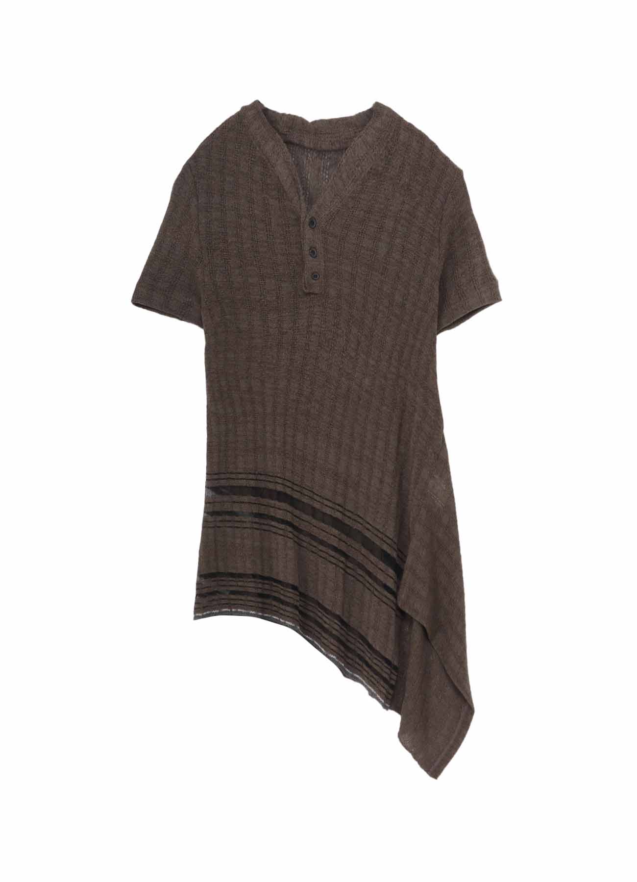 DROP NEEDLE RIB STRIPE ASYMMETRIC HEM PULLOVER