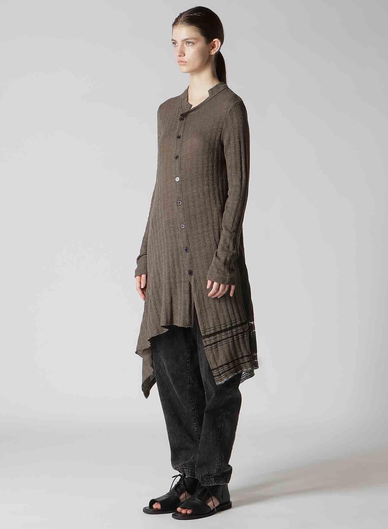 DROP NEEDLE RIB STRIPE ASYMMETRIC LONG CARDIGAN