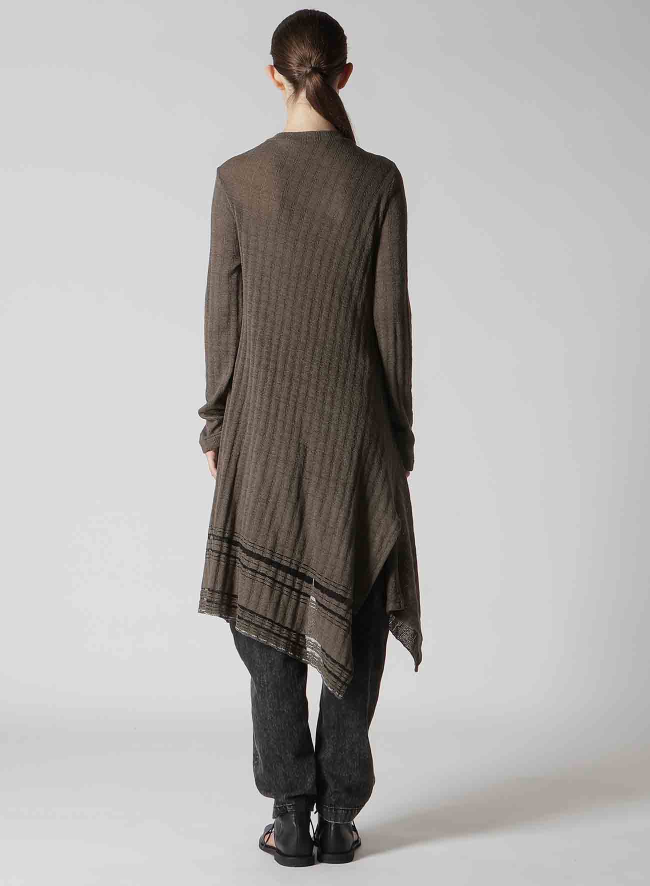 DROP NEEDLE RIB STRIPE ASYMMETRIC LONG CARDIGAN