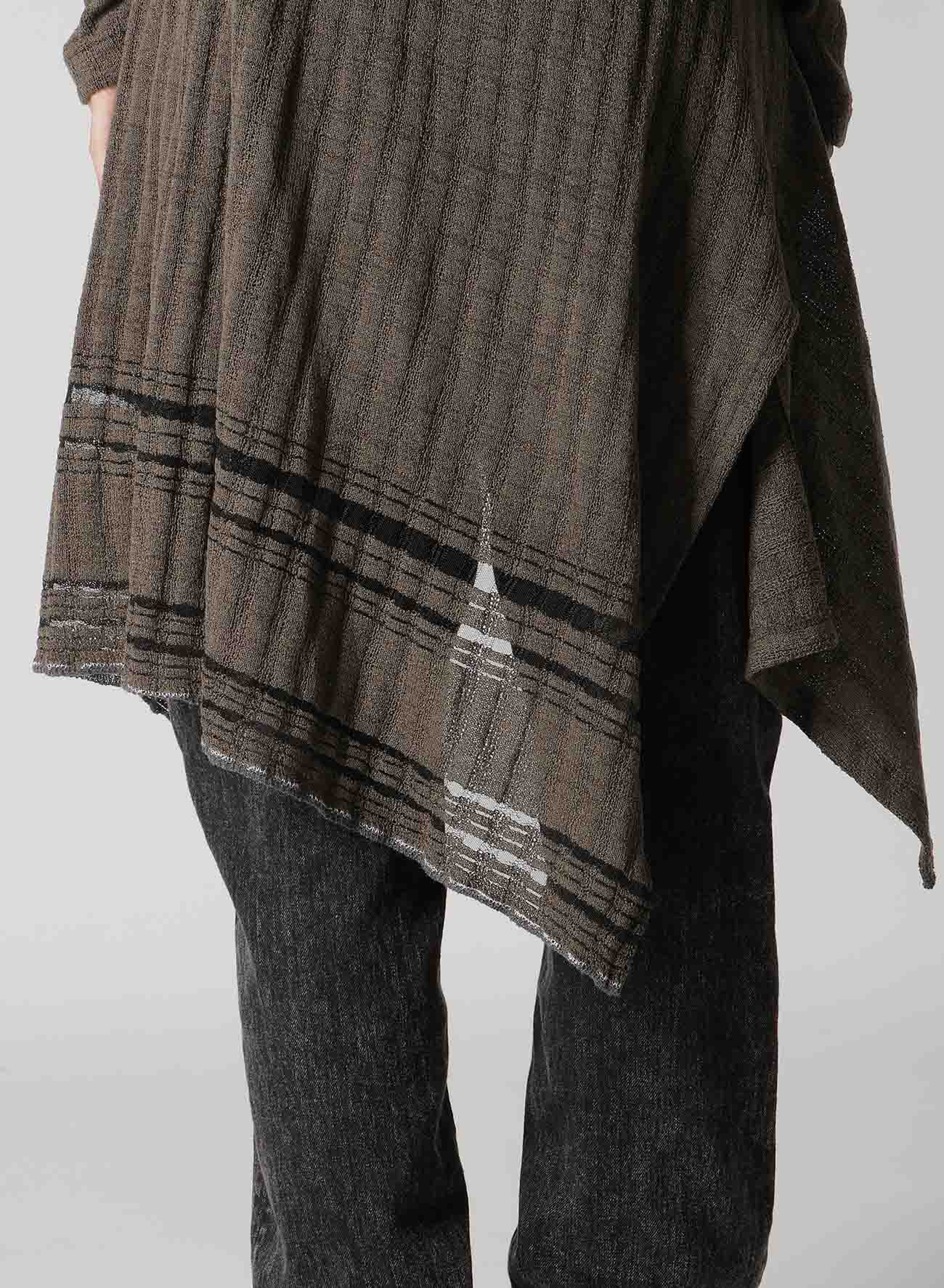 DROP NEEDLE RIB STRIPE ASYMMETRIC LONG CARDIGAN