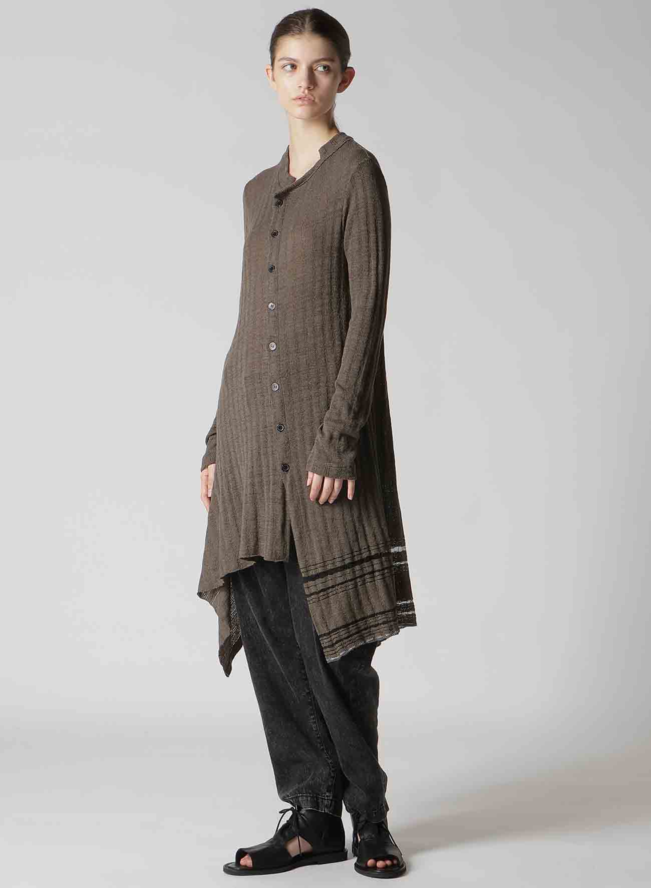 DROP NEEDLE RIB STRIPE ASYMMETRIC LONG CARDIGAN