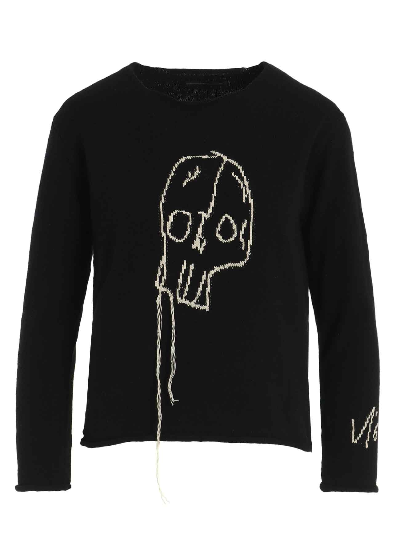 JERSEY INTARSIA SKULL ROUND NECK PULLOVER