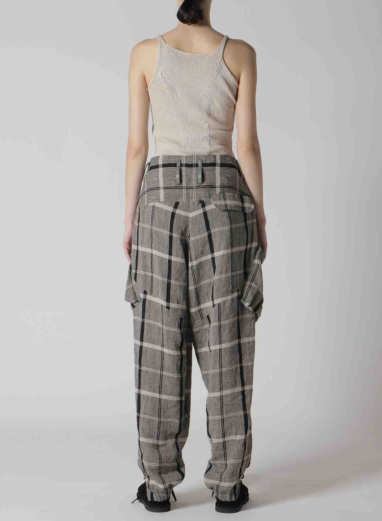 LINEN/NYLON PLAID ZIP POCKET PANTS