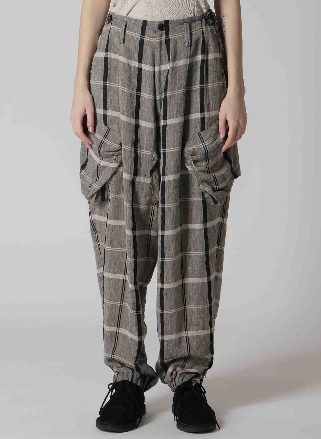 LINEN/NYLON PLAID ZIP POCKET PANTS