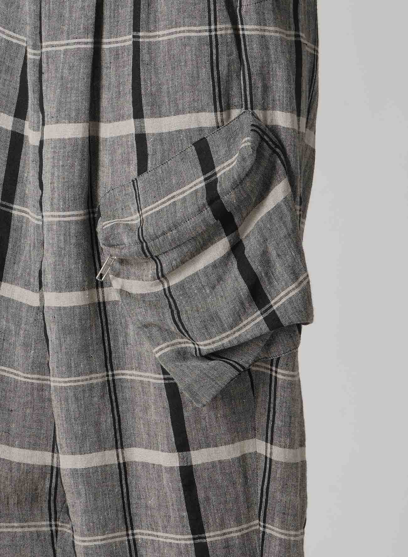 LINEN/NYLON PLAID ZIP POCKET PANTS