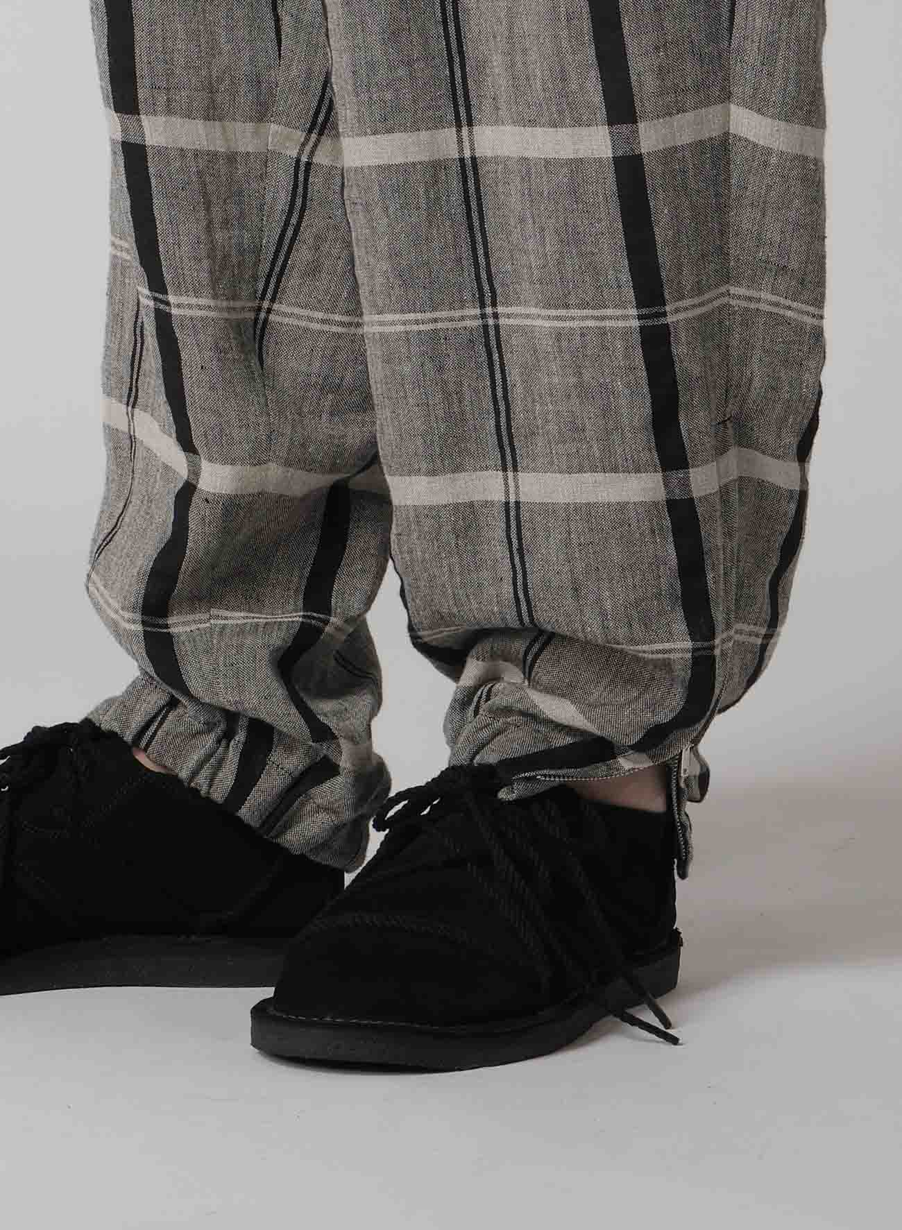 LINEN/NYLON PLAID ZIP POCKET PANTS