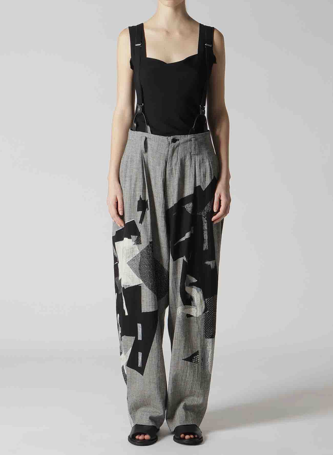 C/LI PLAID COLLAGE SUSPENDER PANTS