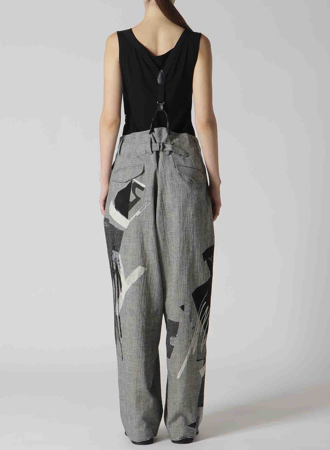 C/LI PLAID COLLAGE SUSPENDER PANTS