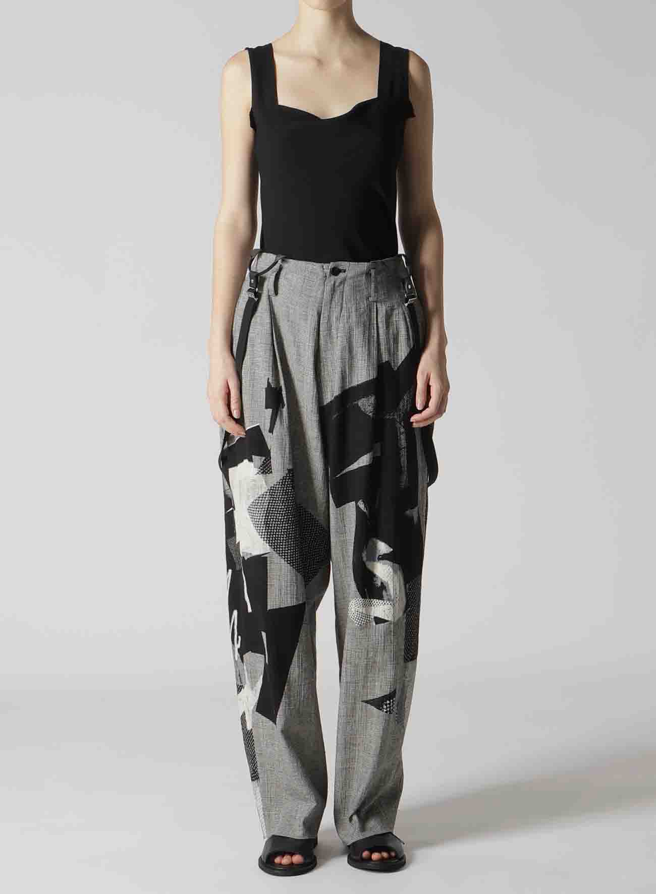 C/LI PLAID COLLAGE SUSPENDER PANTS