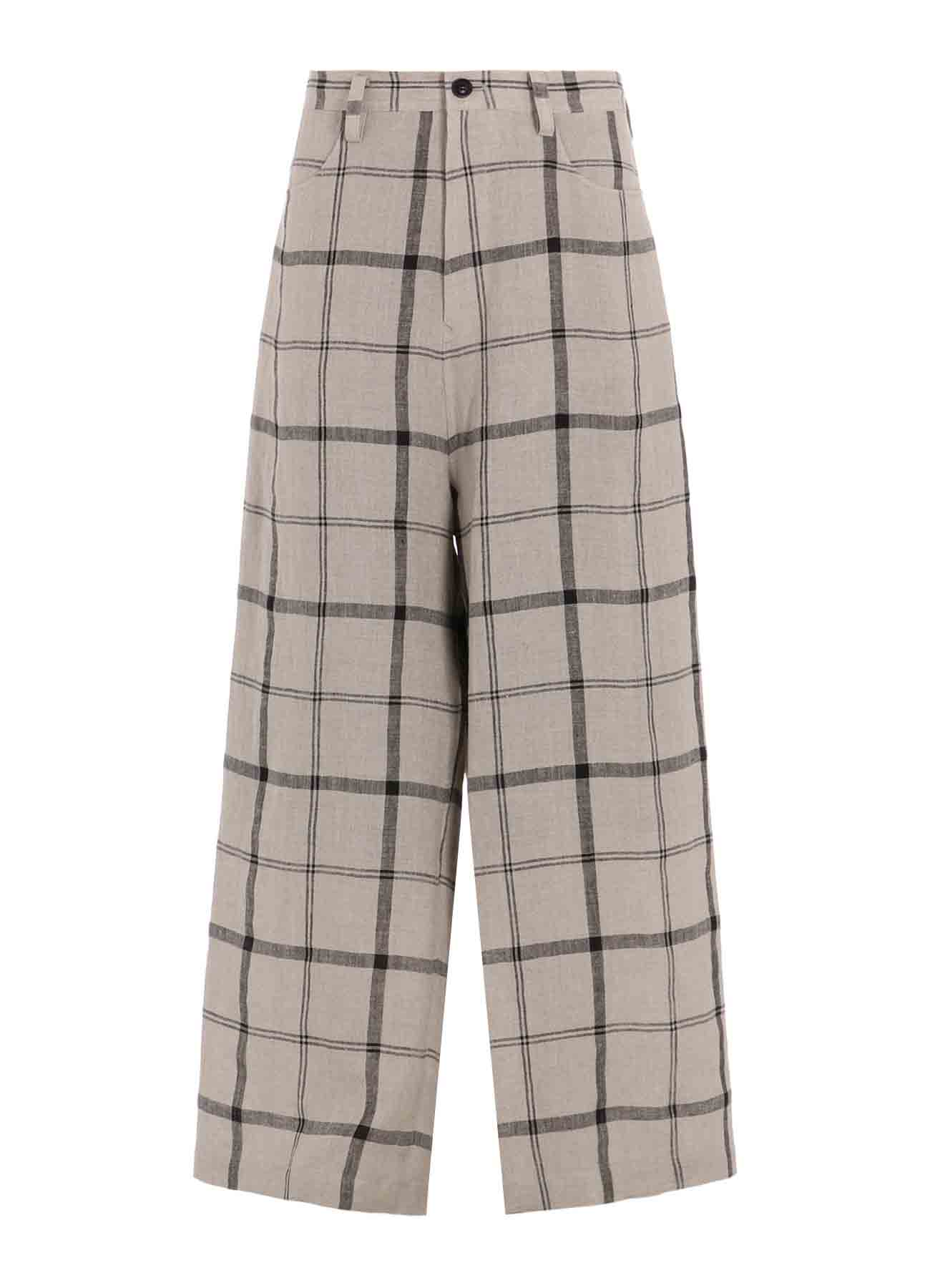 LINEN/NYLON PLAID LONG STRAIGHT PANTS