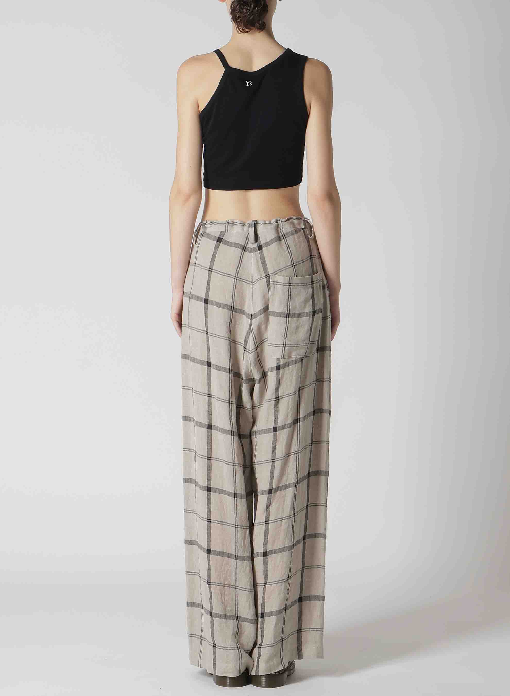 LINEN/NYLON PLAID LONG STRAIGHT PANTS