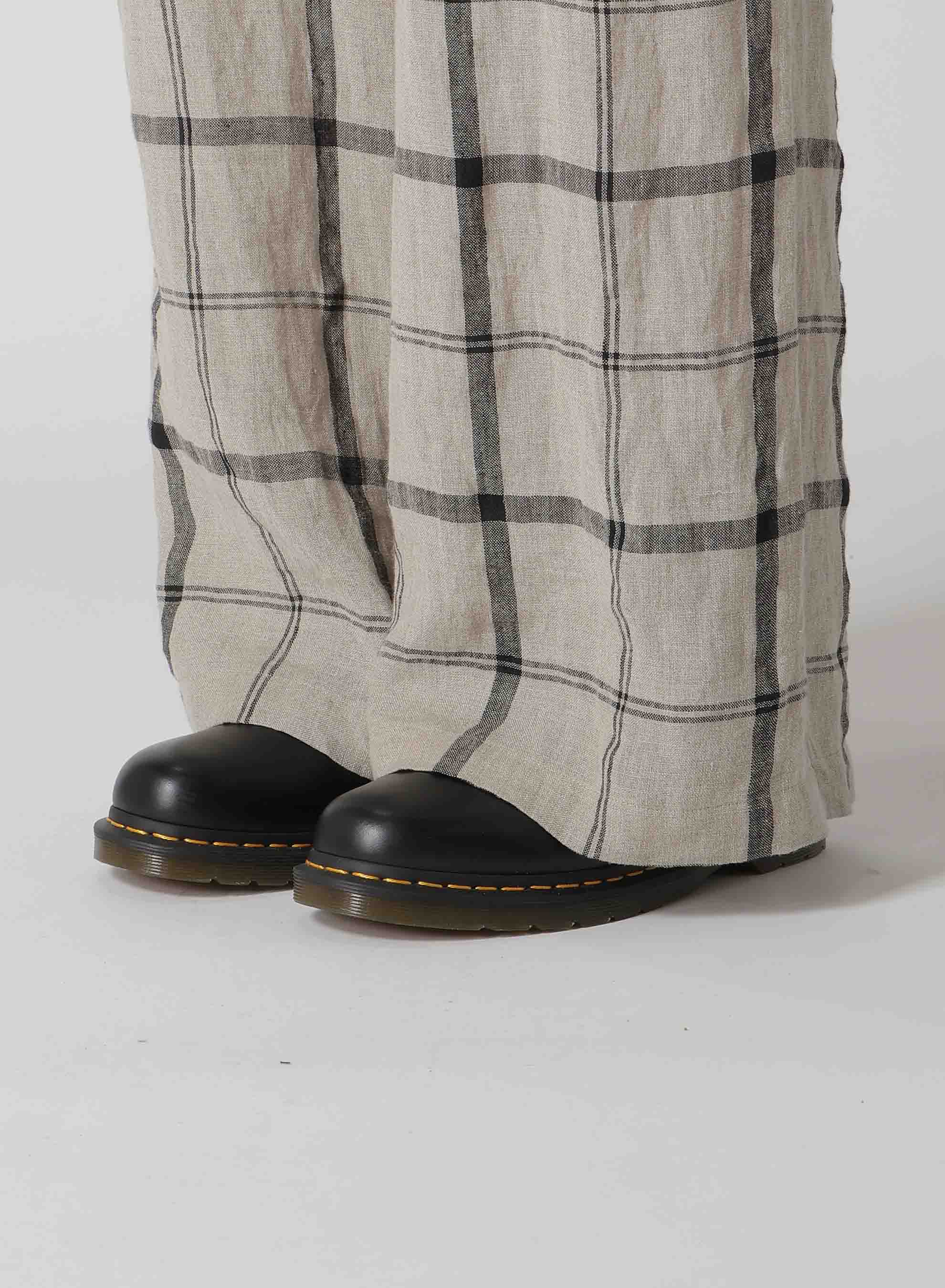 LINEN/NYLON PLAID LONG STRAIGHT PANTS