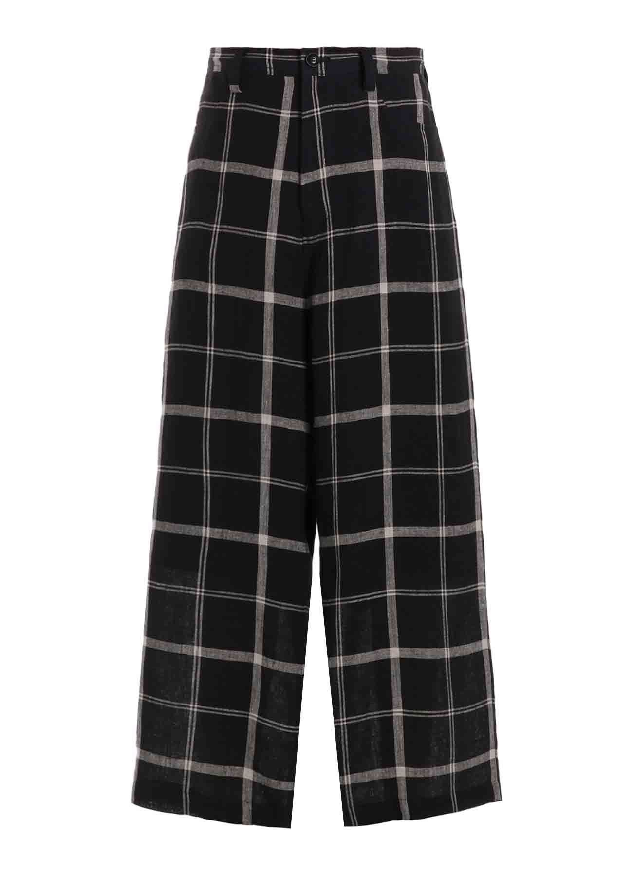 LINEN/NYLON PLAID LONG STRAIGHT PANTS