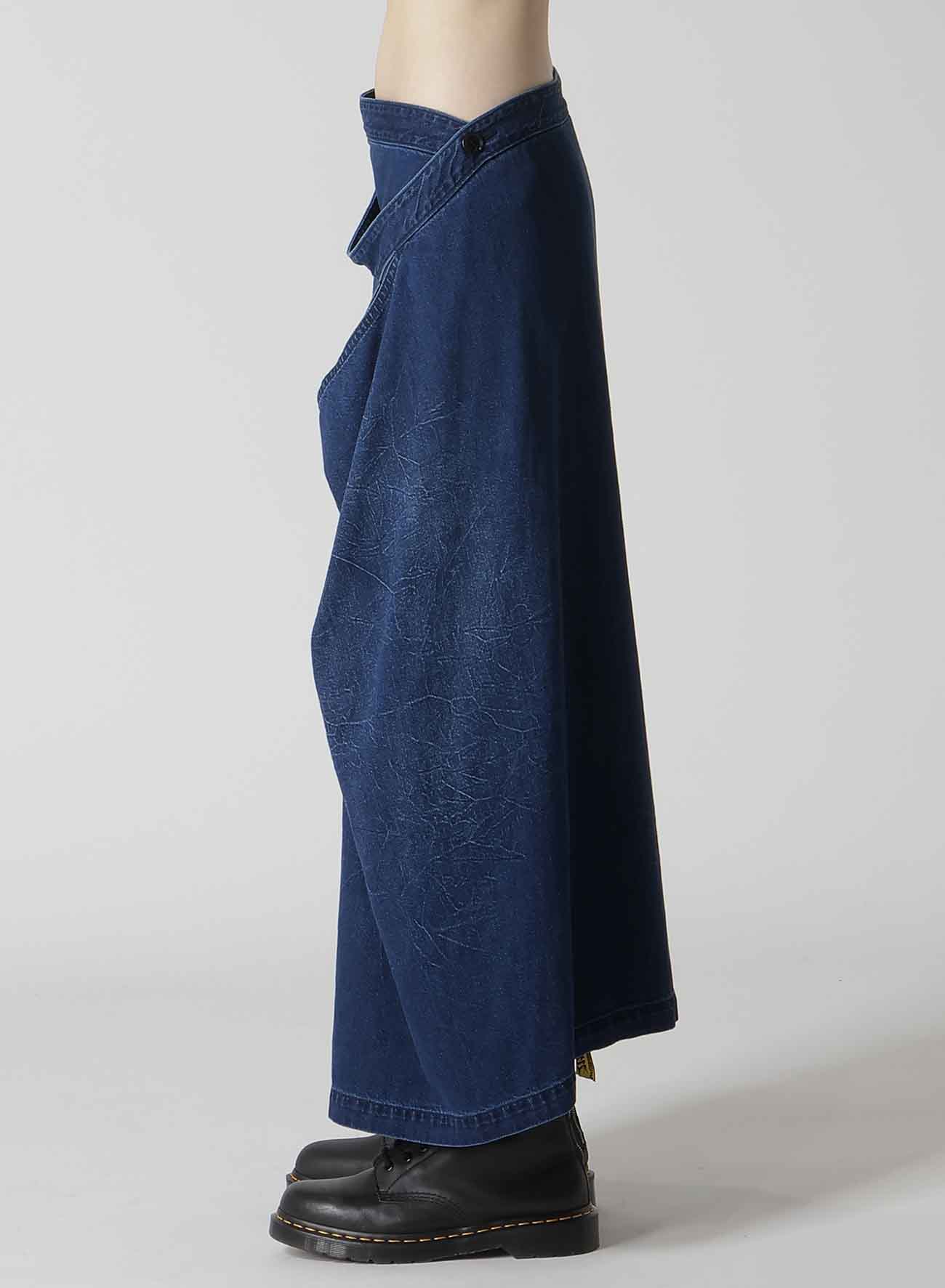 8OZ BLEACHED VINTAGE LIKE DENIM DRAPE WRAP SKIRT