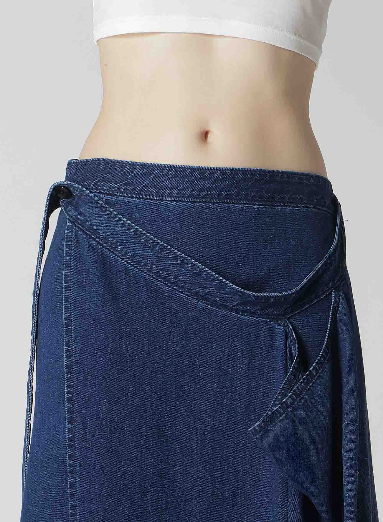 8OZ BLEACHED VINTAGE LIKE DENIM DRAPE WRAP SKIRT