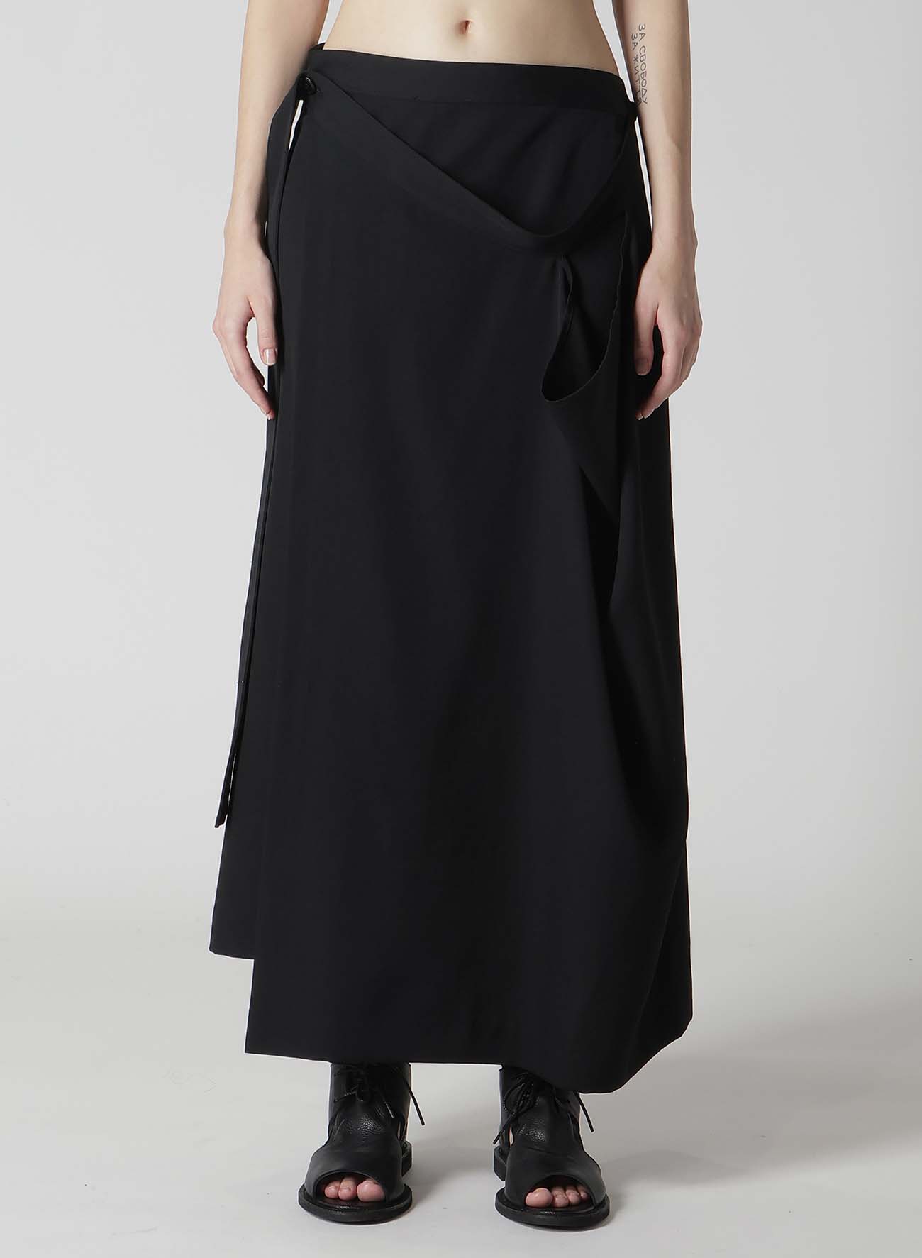 WOOL GABARDINE DRAPE WRAP SKIRT