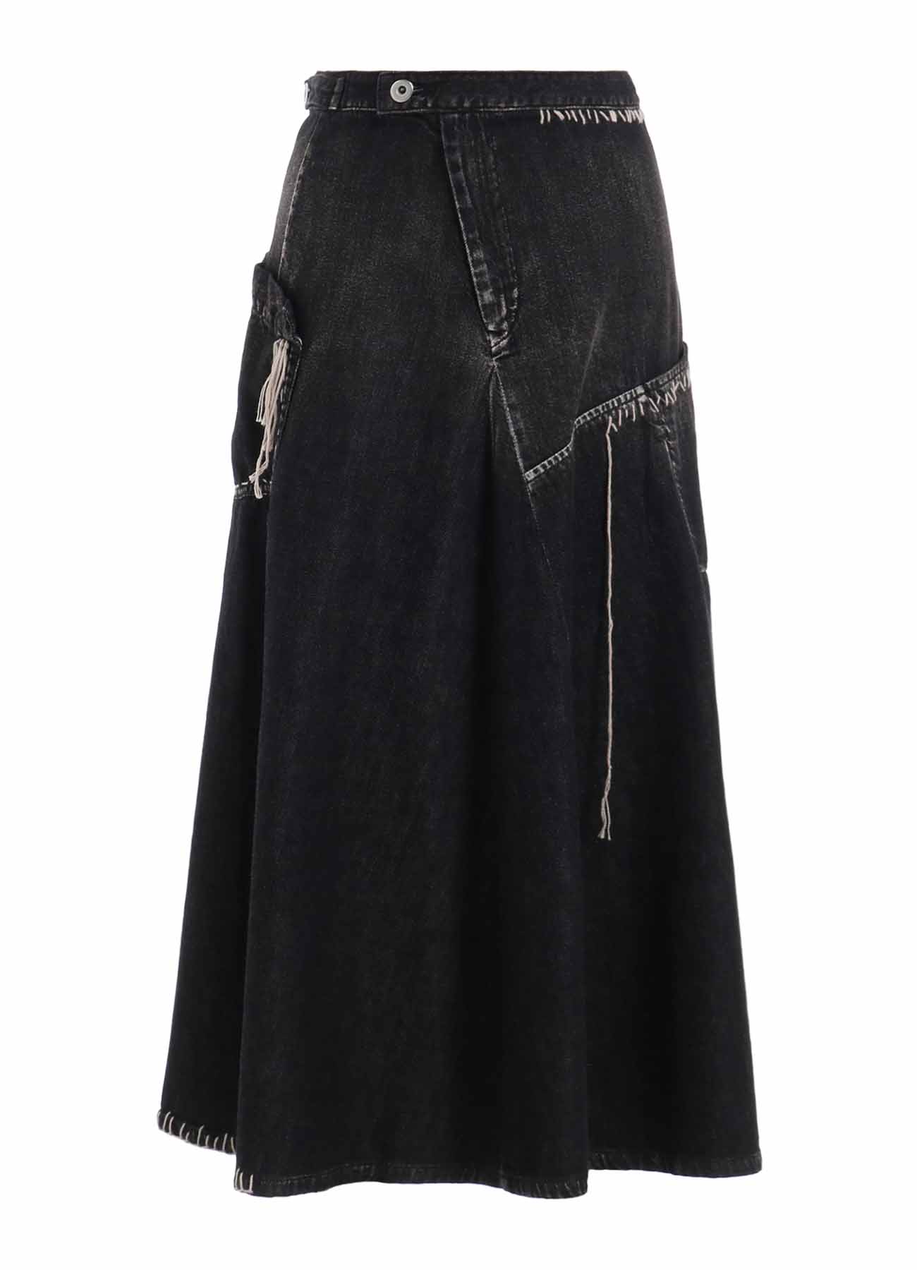 SPOTTED DENIM FLARE SKIRT WITH GUSSET