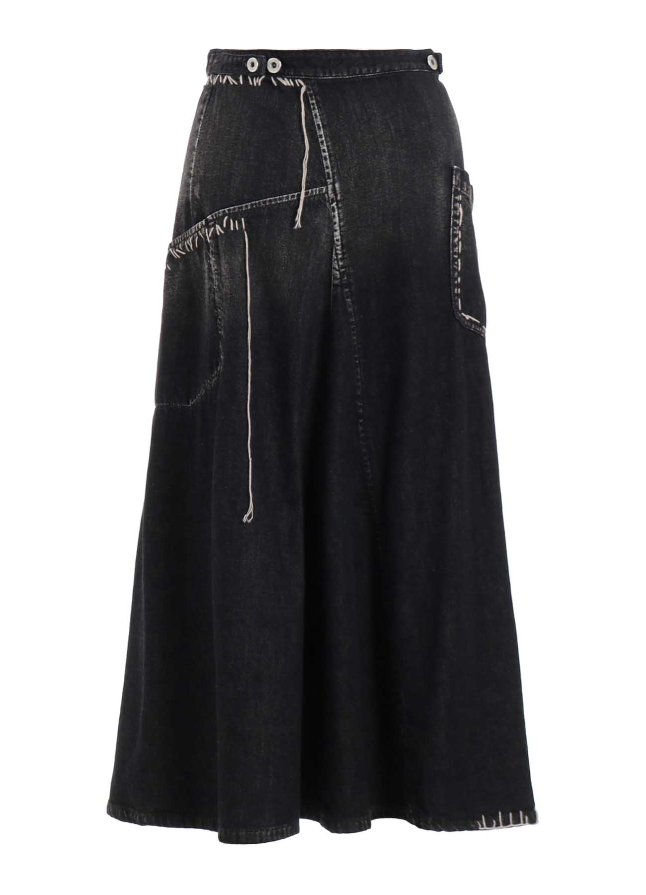 SPOTTED DENIM FLARE SKIRT WITH GUSSET