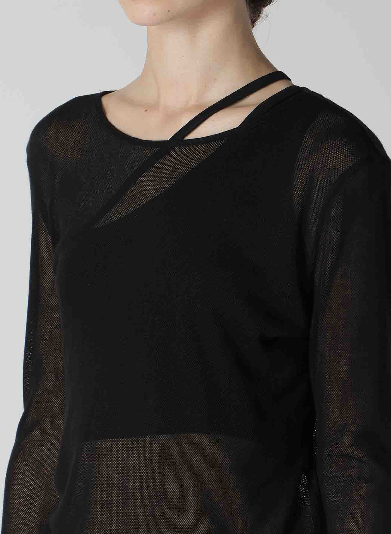 CELLULOSE TULLE WIDE NECKLINE LONG SLEEVE T