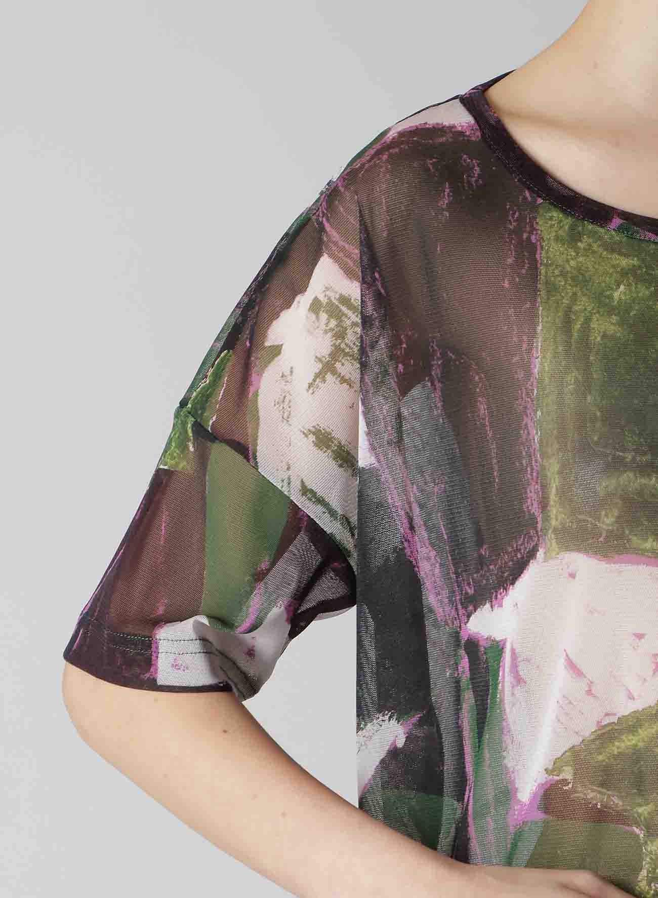 TULLE ABSTRACT PAINTING PATTERN LOOSE ROUND NECK T