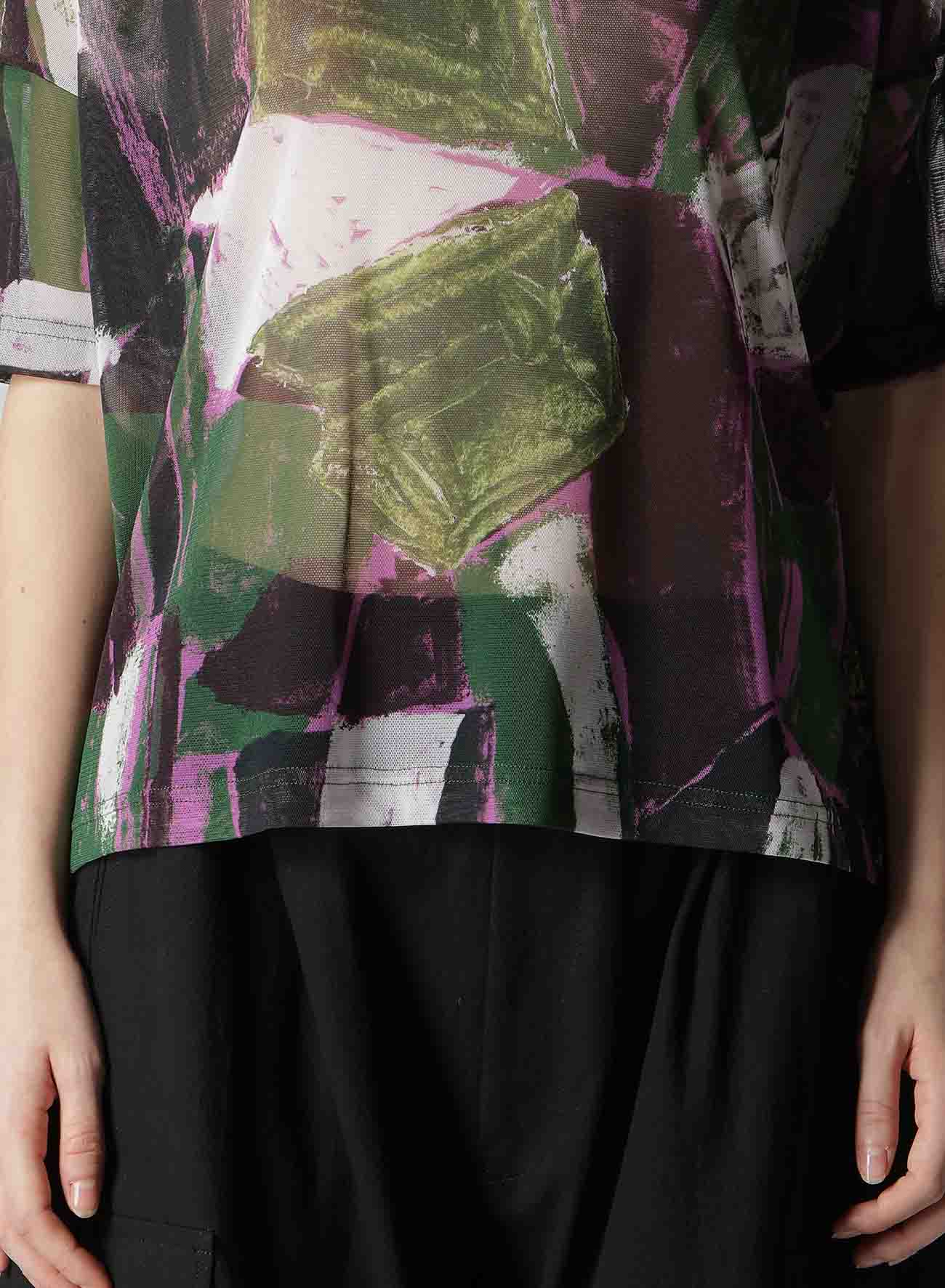 TULLE ABSTRACT PAINTING PATTERN LOOSE ROUND NECK T