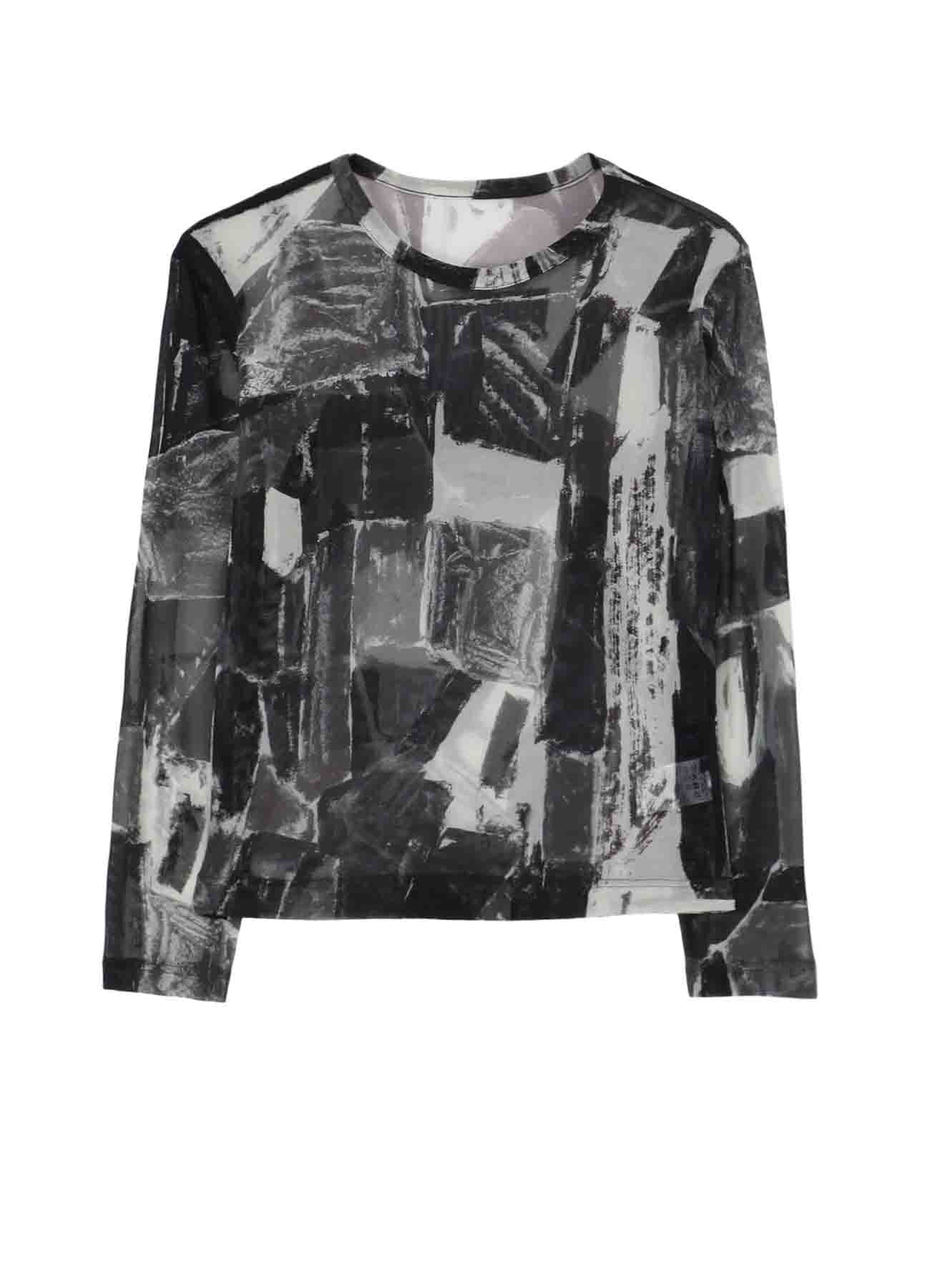 TULLE ABSTRACT PAINTING PATTERN ROUND NECK LONG SLEEVE T