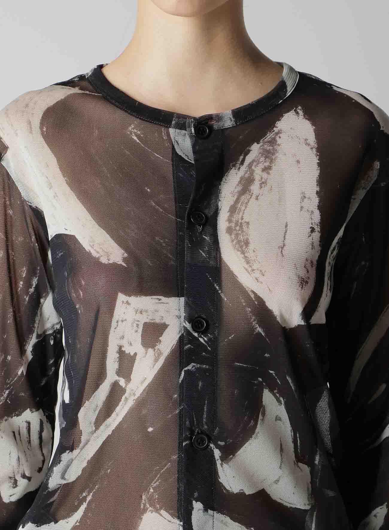 TULLE ABSTRACT PAINTING PATTERN LONG SLEEVE CARDIGAN