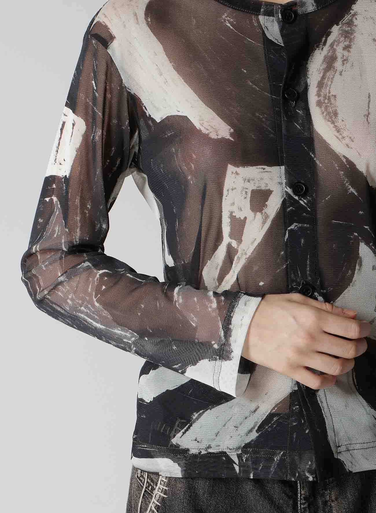 TULLE ABSTRACT PAINTING PATTERN LONG SLEEVE CARDIGAN