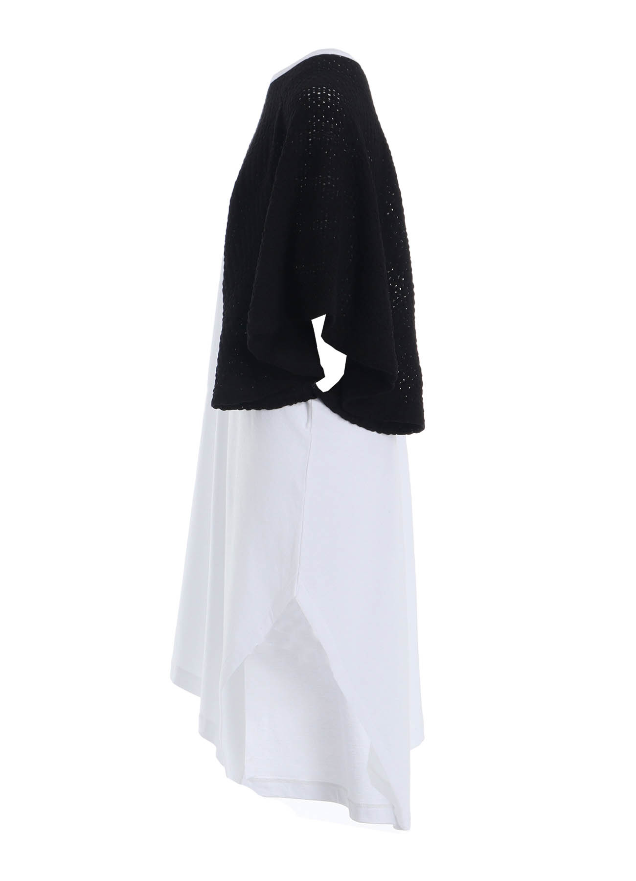 COTTON JERSEY/LACE LEFT SHOULDER DRAPE T