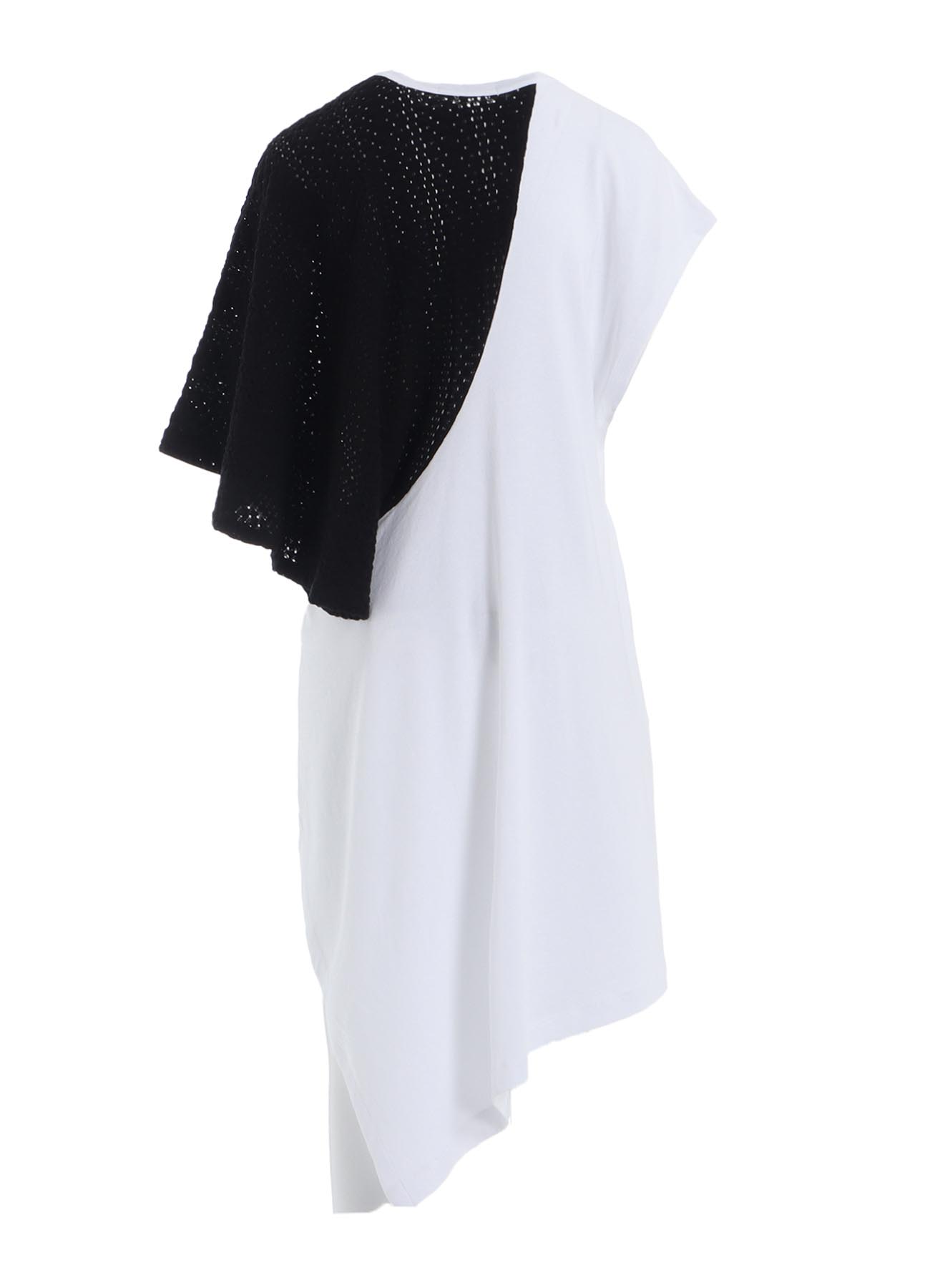 COTTON JERSEY/LACE LEFT SHOULDER DRAPE T