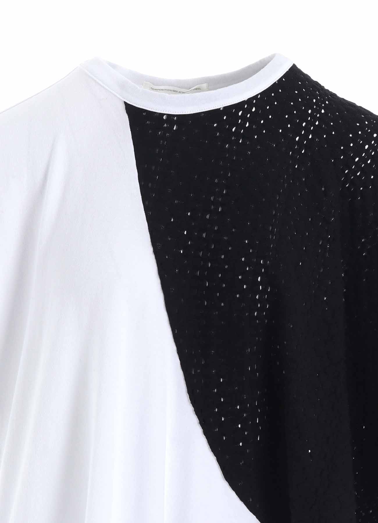 COTTON JERSEY/LACE LEFT SHOULDER DRAPE T