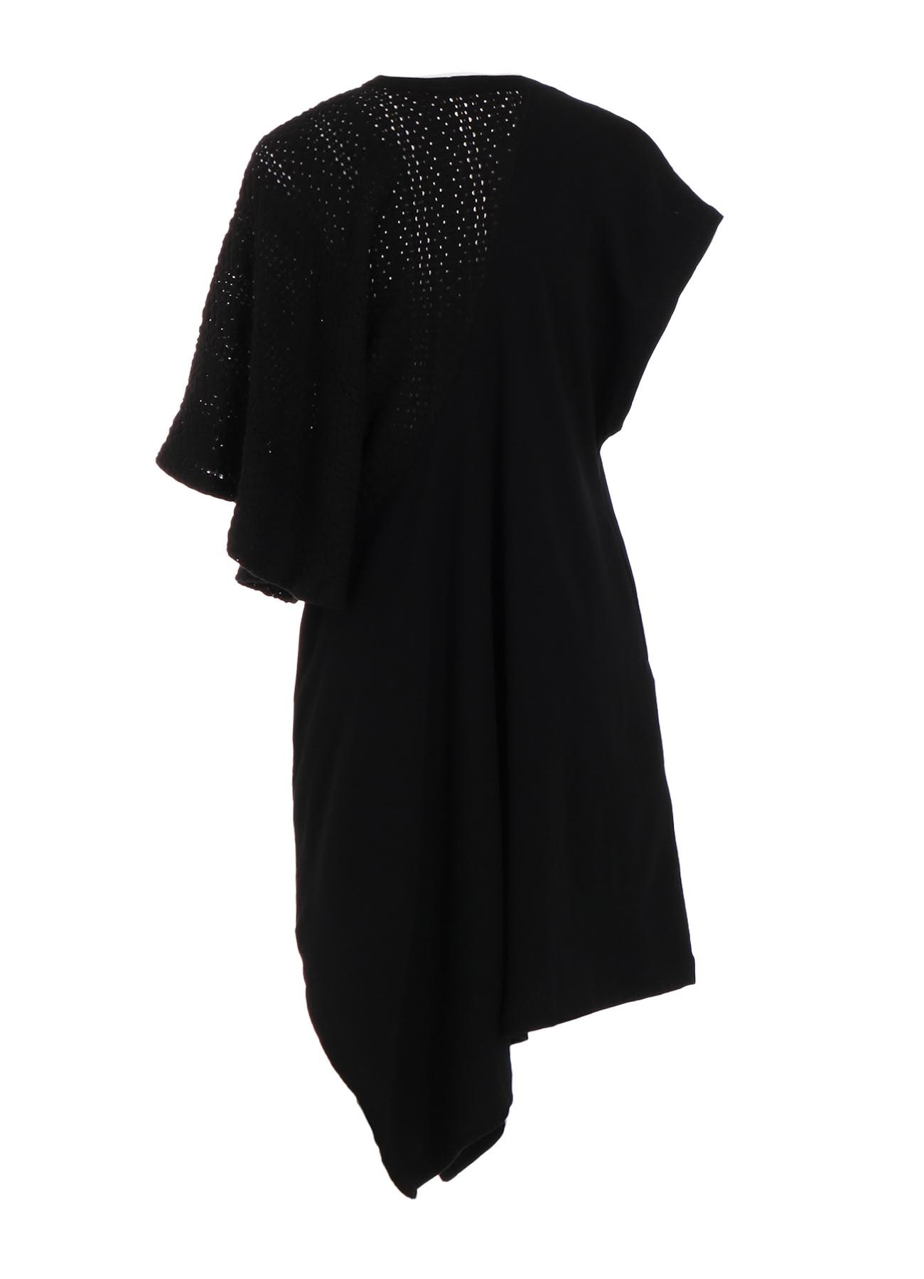 COTTON JERSEY/LACE LEFT SHOULDER DRAPE T