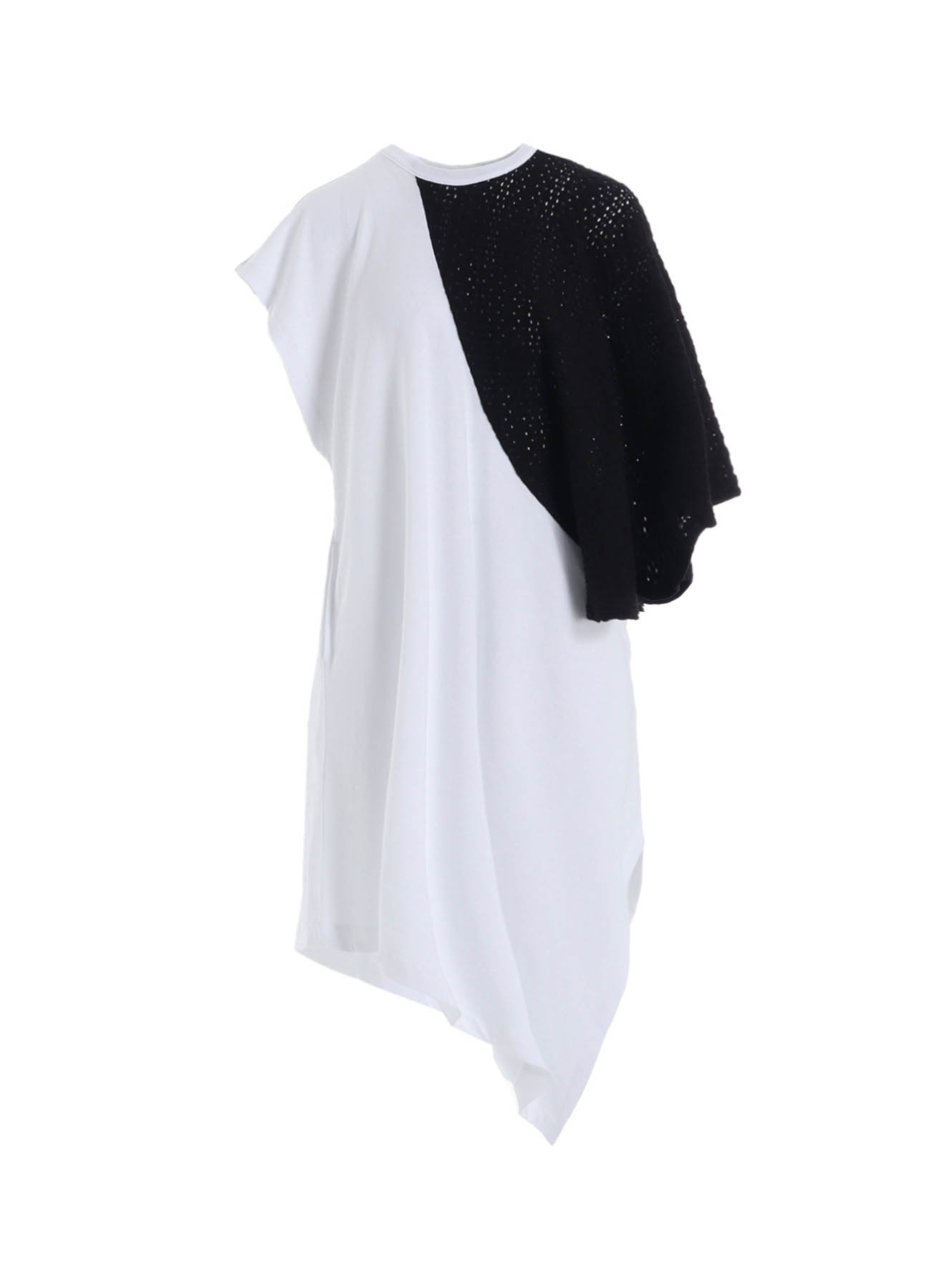 COTTON JERSEY/LACE LEFT SHOULDER DRAPE T
