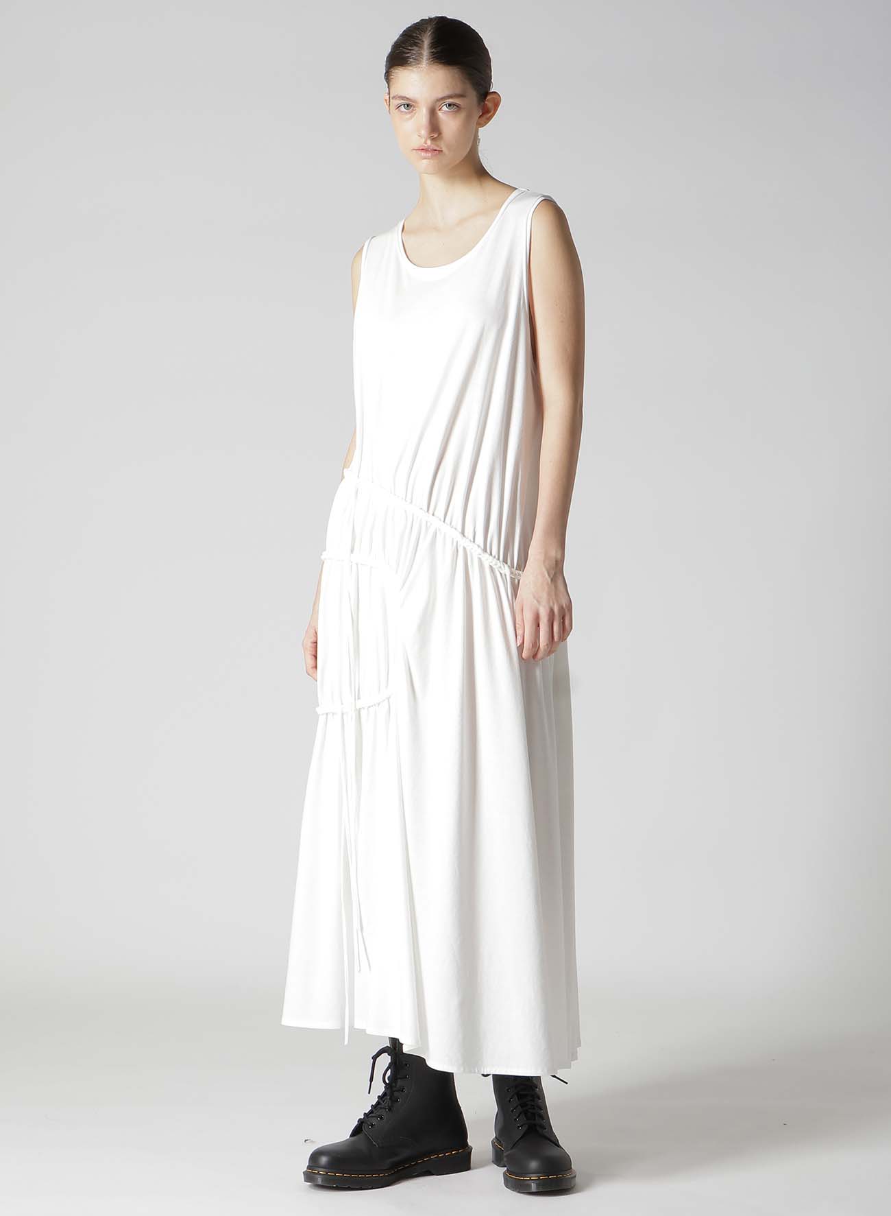 COTTON JERSEY CHAIN STITCH SLEEVELESS DRESS