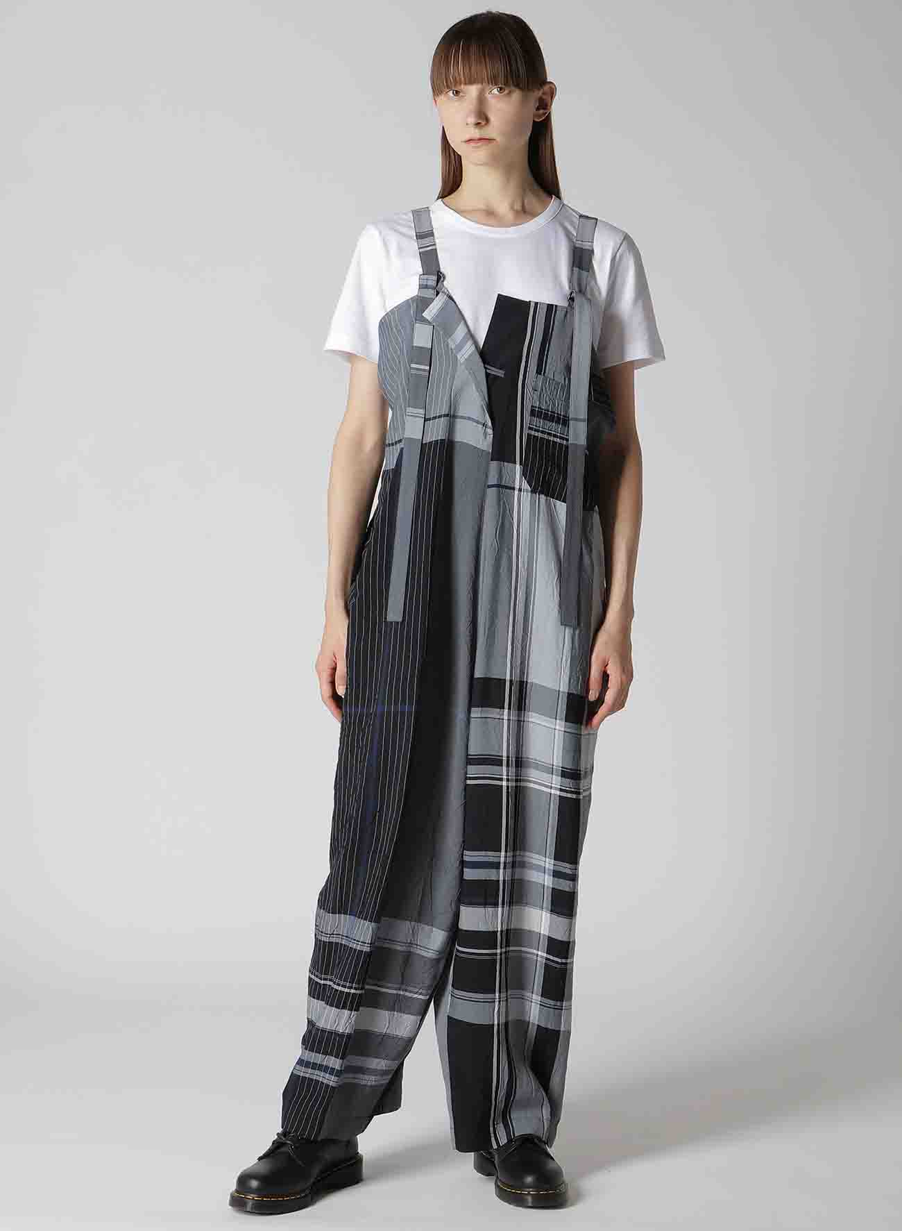 RAYON WRINKLED PLAID SALOPETTE